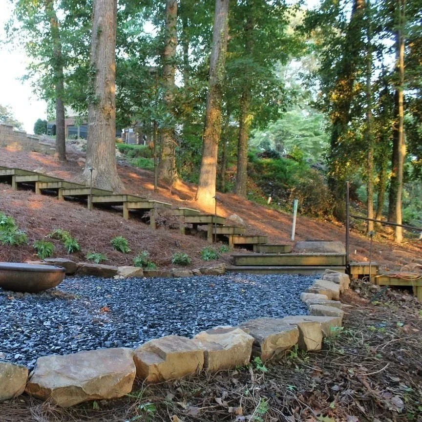 Natural stone pavers in Gainesville, GA backyard, showcasing textured, varied stones creating durable, elegant, and timeless outdoor living spaces.