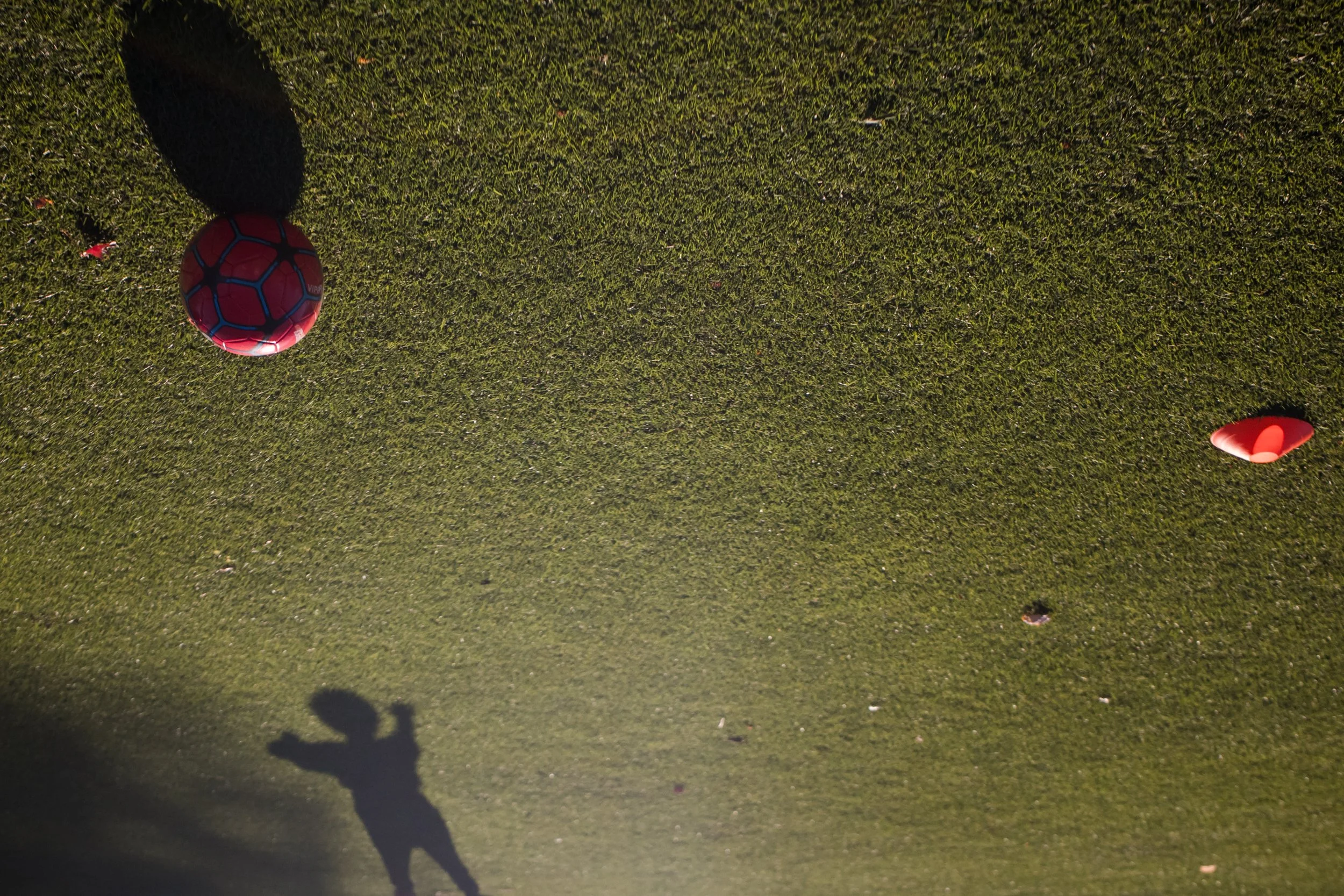 soccer field, soccer ball, shadows