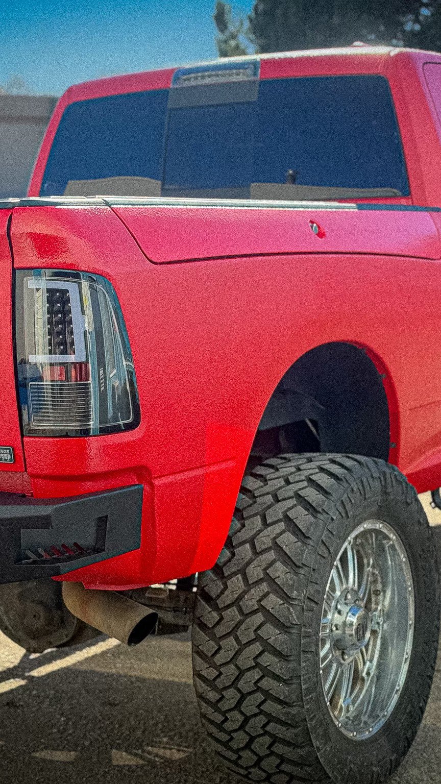 Whatever you do, please don’t make it pink!! This was the only request from our customer when we got started on his Ram 2500. When you rhino line an entire truck red, sometimes they do turn out pink. The prep process and spray process is crucia