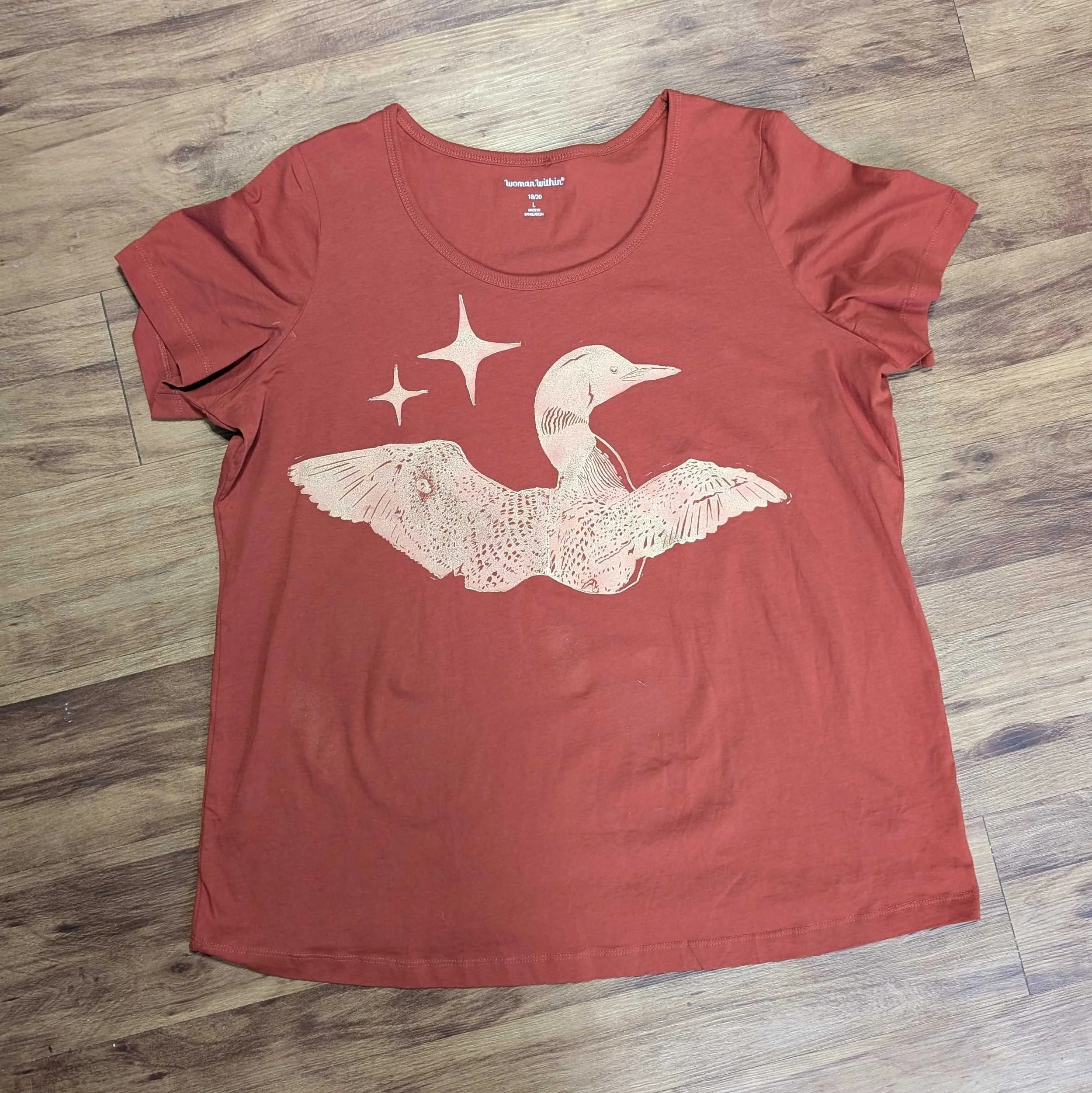loon shirt orange and yellow womens large.jpg