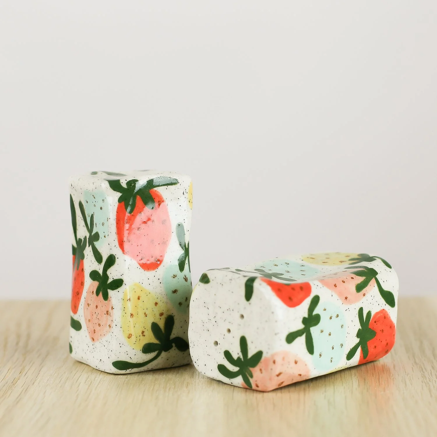 Handmade Ceramic Salt & Pepper Shaker Set – Strawberry Dream