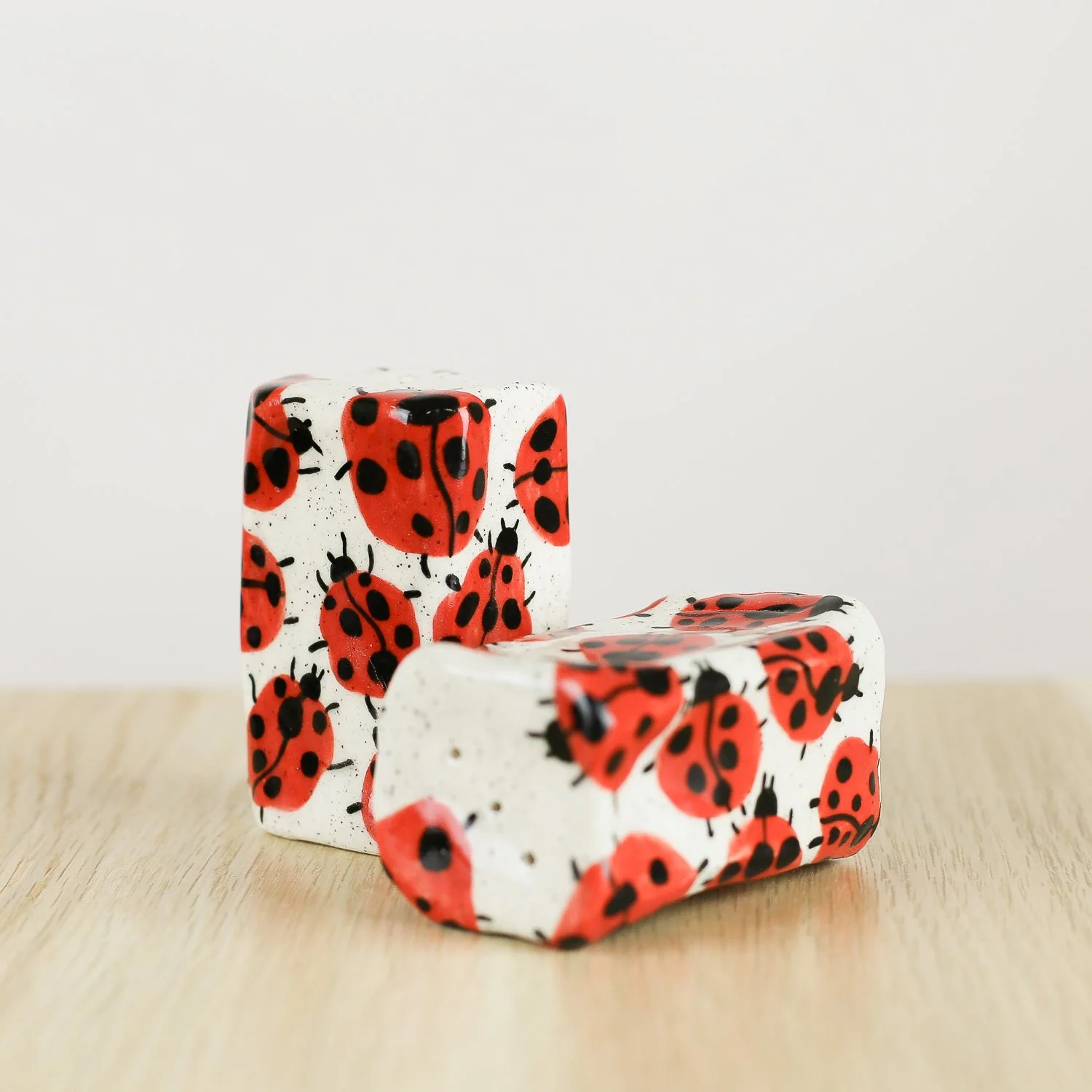 Handmade ceramic salt and pepper shaker set with hand-painted ladybugs by hellomae