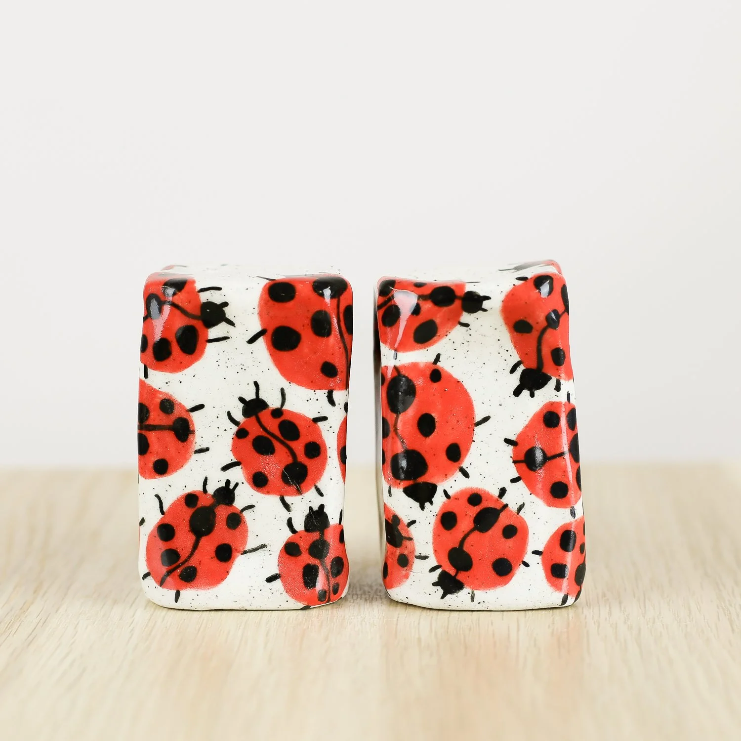 Handmade ceramic salt and pepper shaker set with hand-painted ladybugs by hellomae