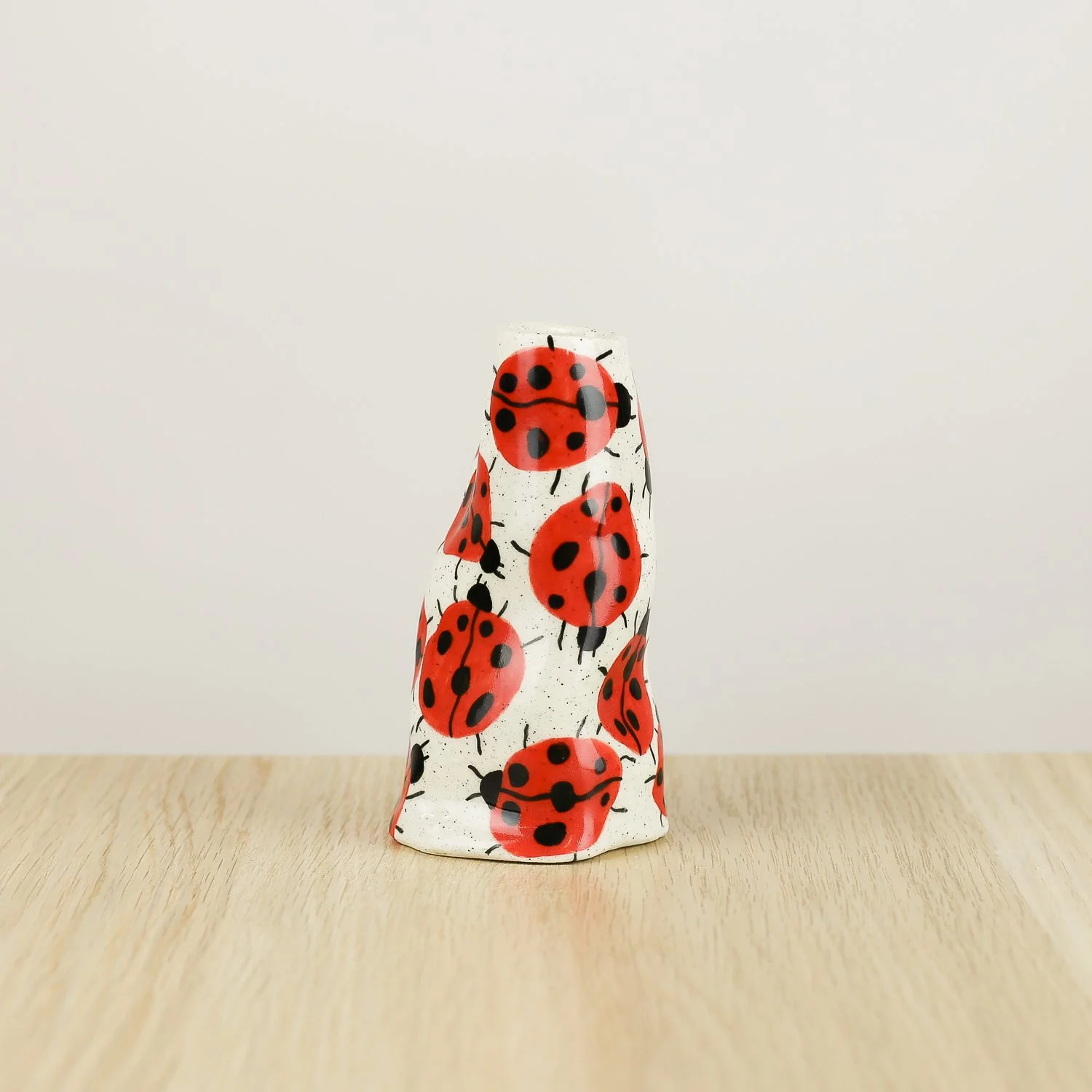 Handmade ceramic mini vase with hand-painted ladybugs, bud vase for single stems by hellomae