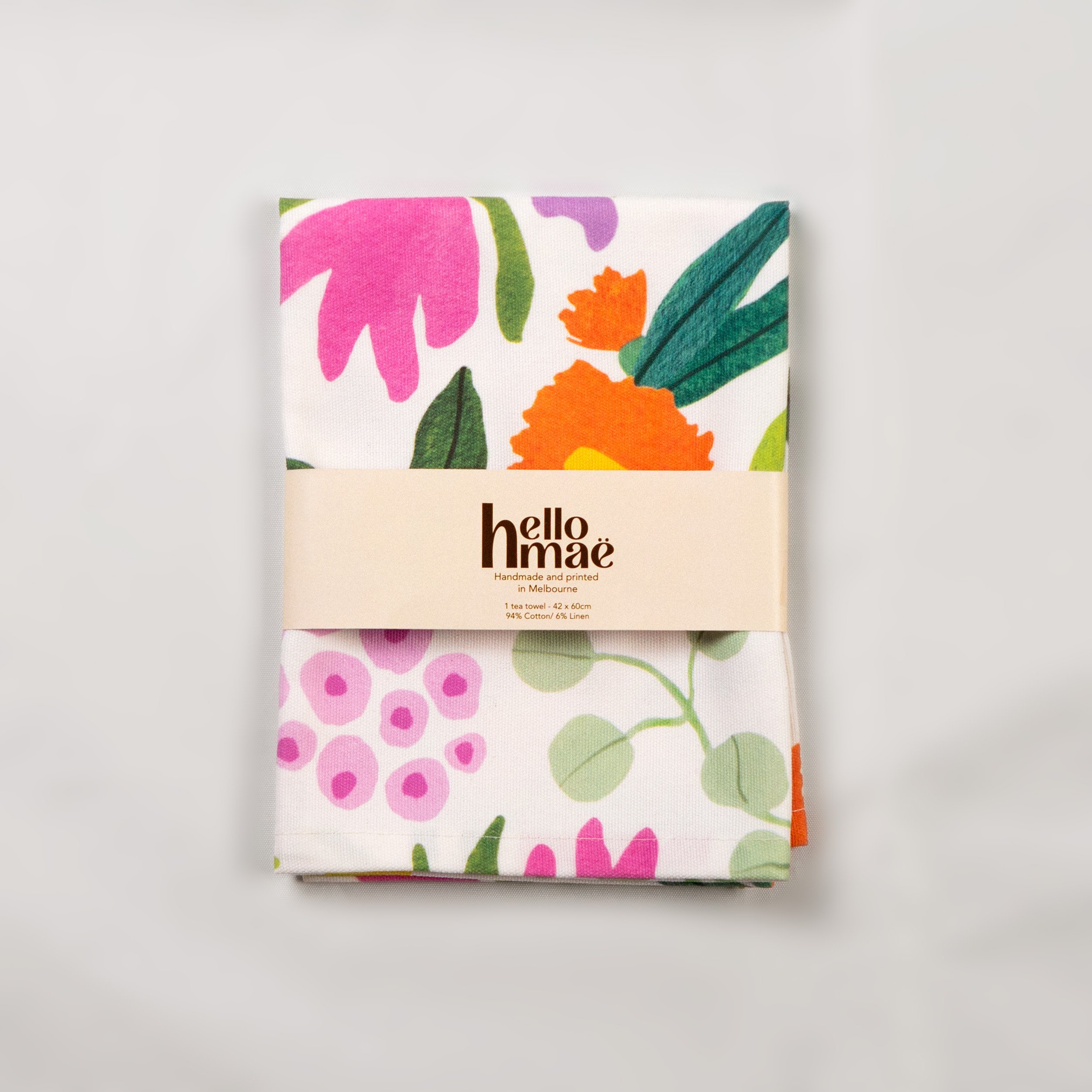 100% cotton Australian Native Flowers tea towel Packaged