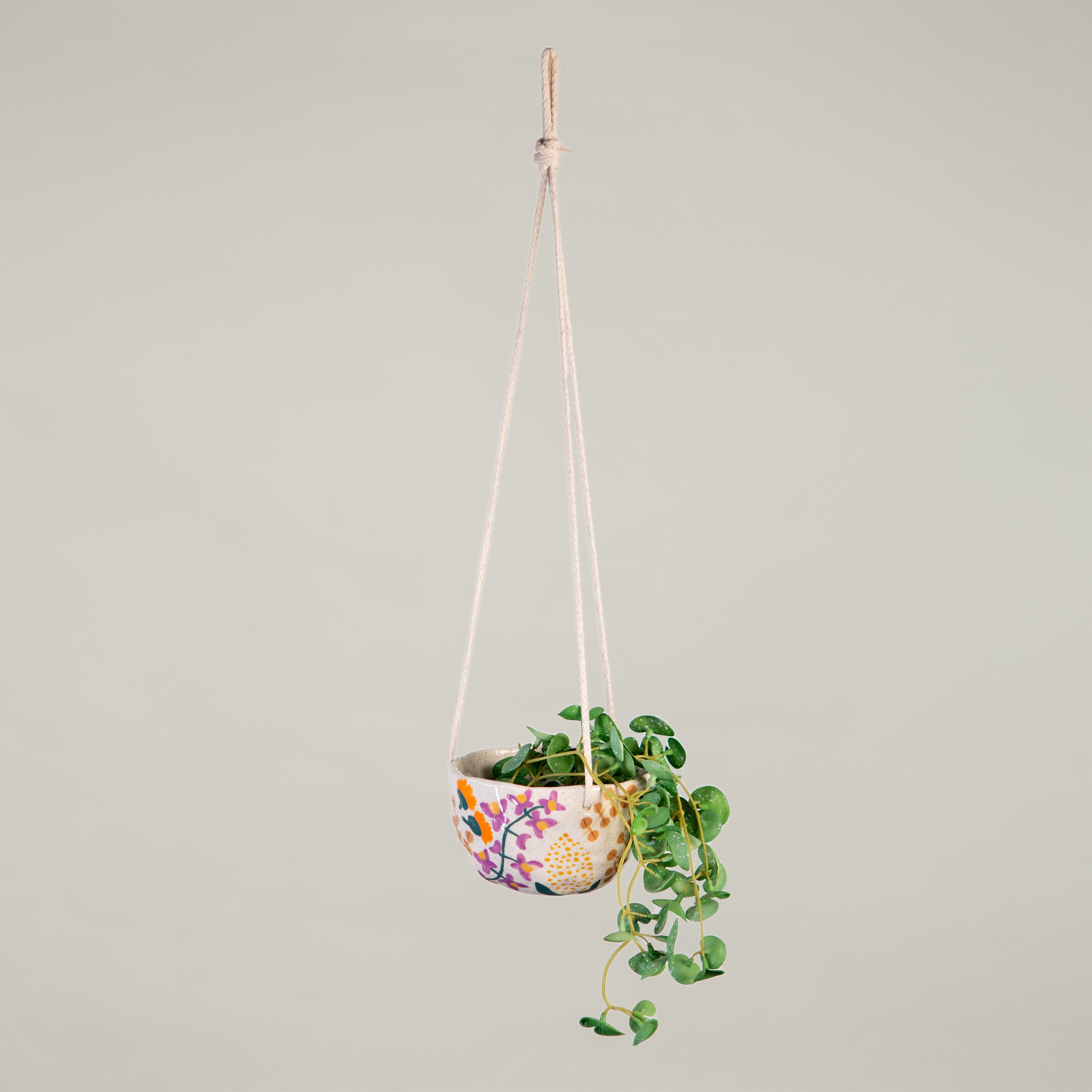 Ceramic hanging planter hand made and hand painted with Australian native flowers
