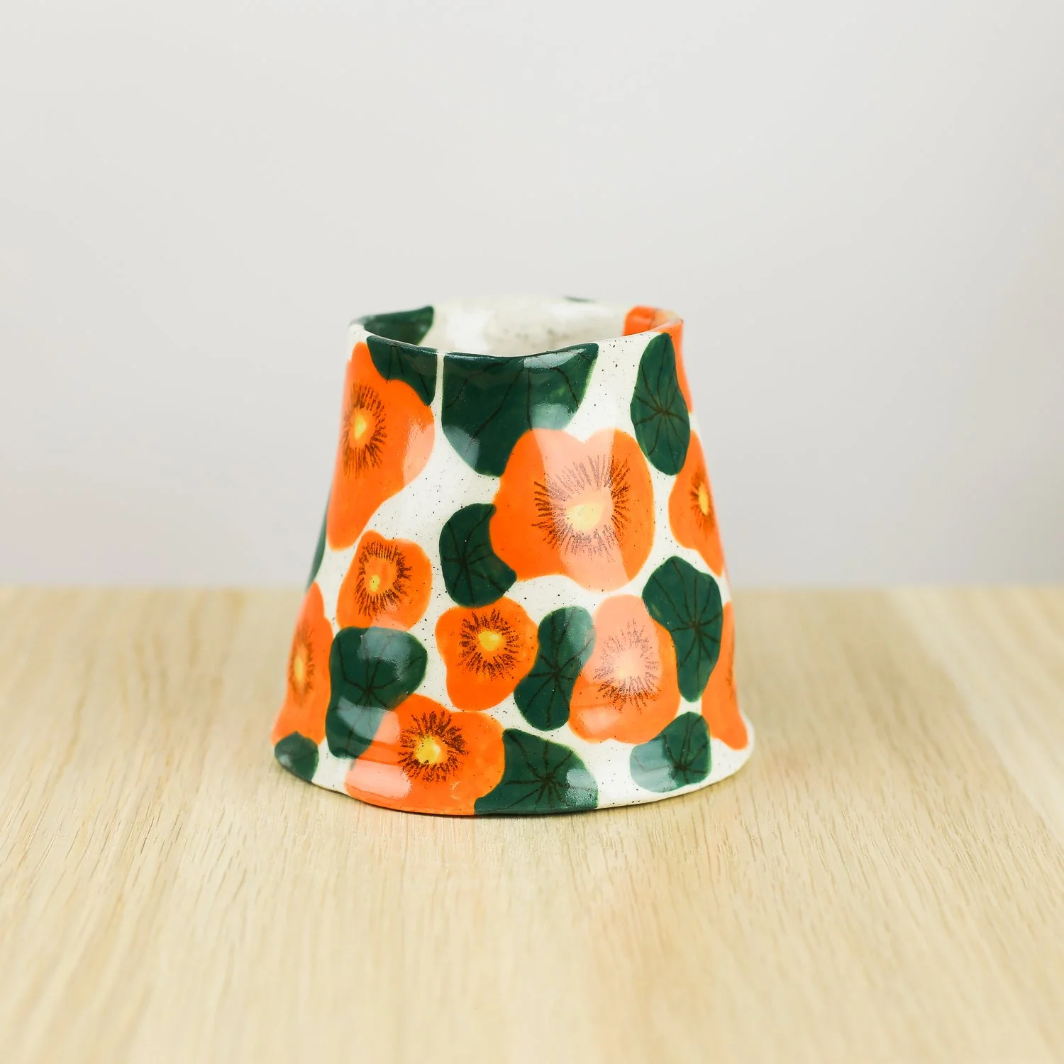 Handmade ceramic jug with nasturtium flowers, 350ml milk jug by hellomae