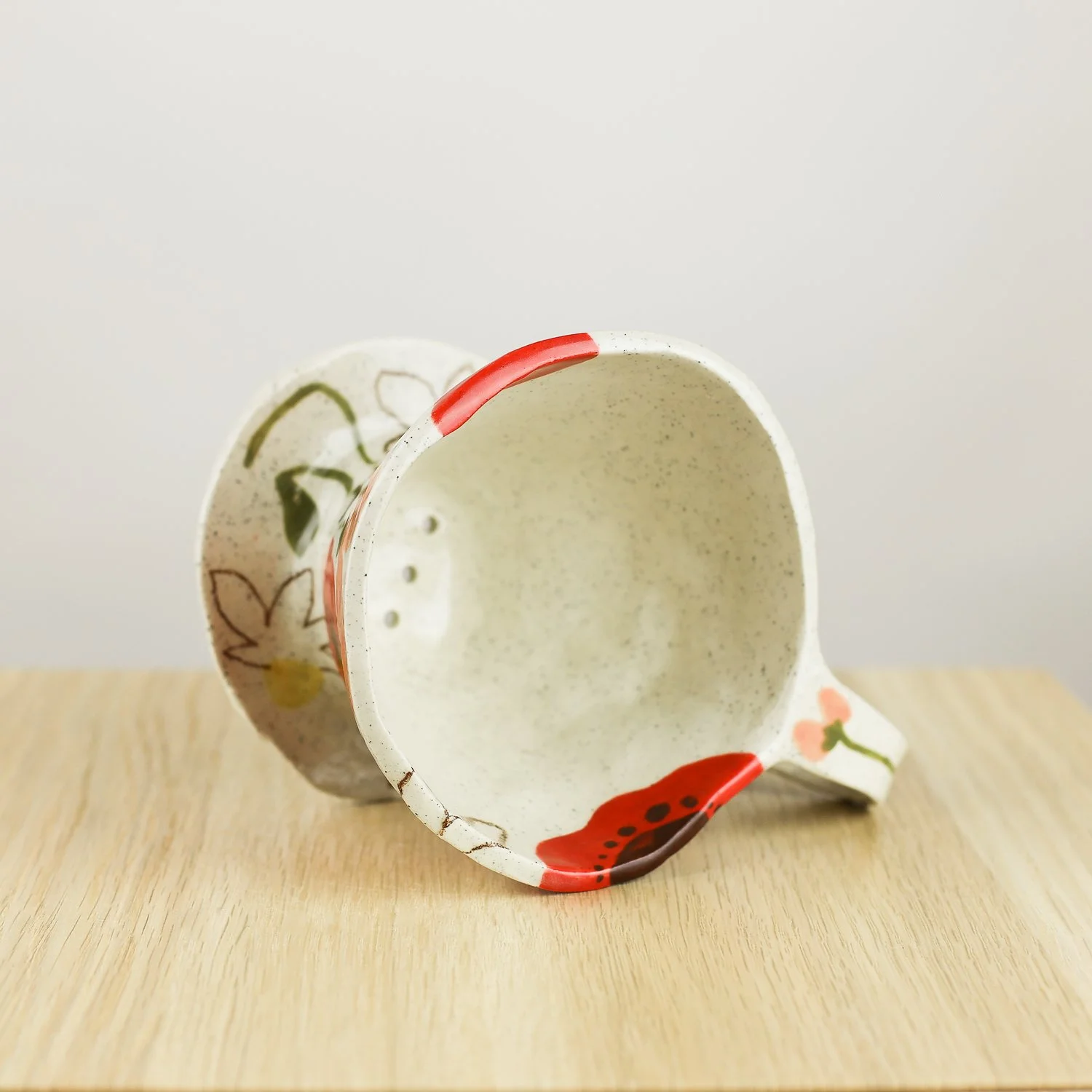 Handmade ceramic coffee dripper with poppies daisies and sweet pea flowers, pour over coffee maker by hellomae