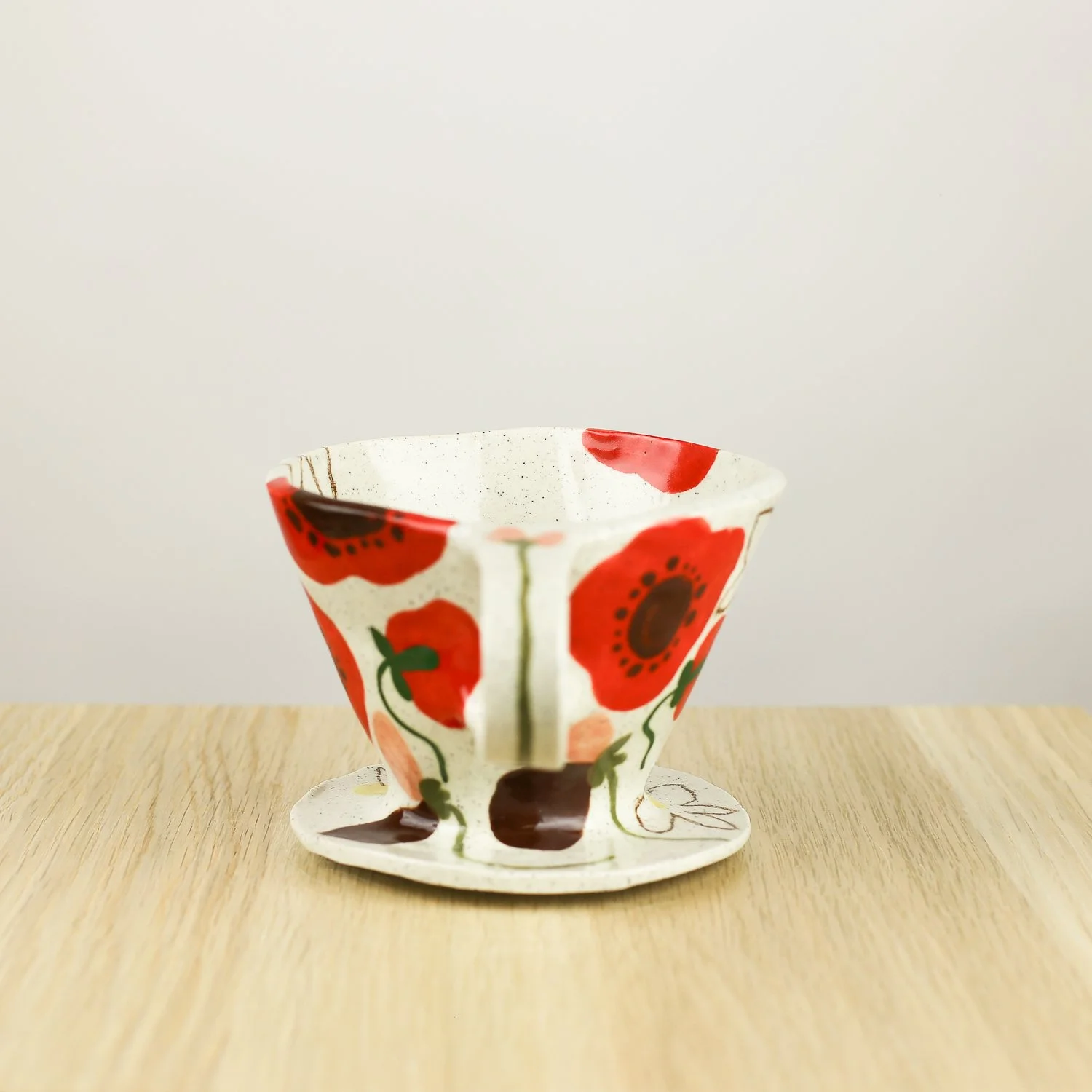 Handmade ceramic coffee dripper with poppies daisies and sweet pea flowers, pour over coffee maker by hellomae