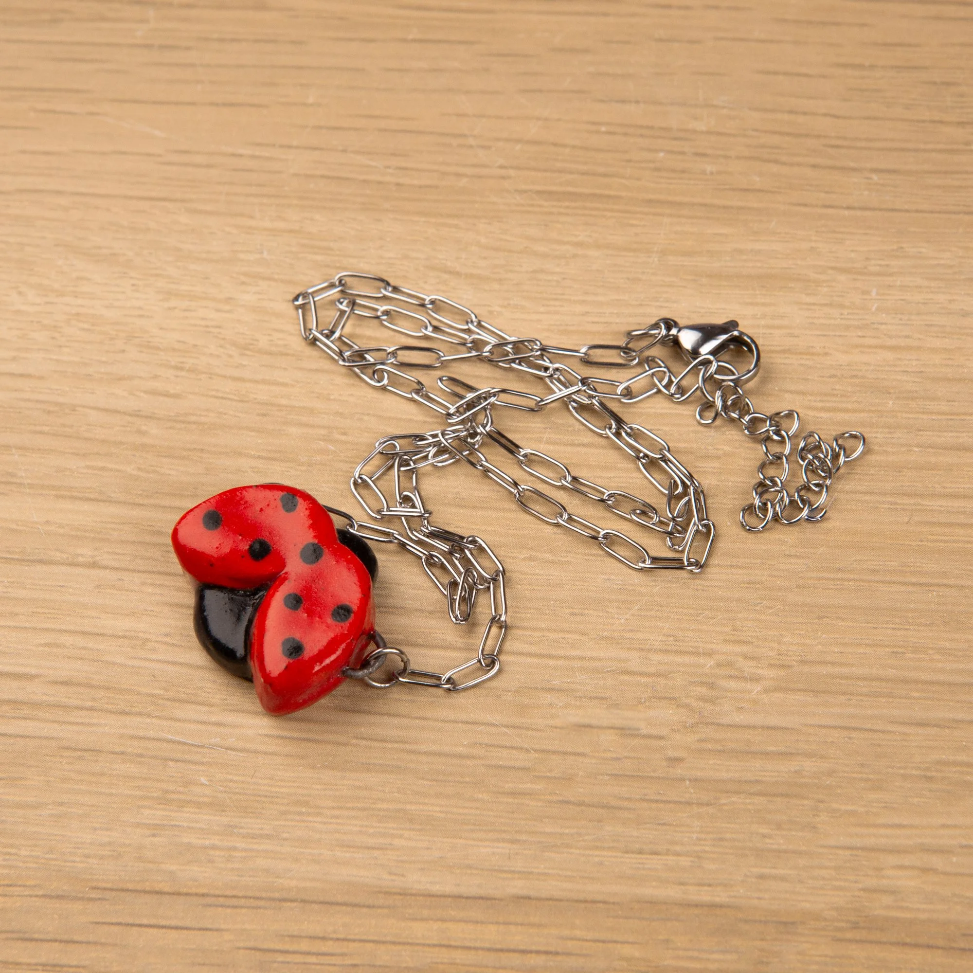 Ladybug Ceramic Pendant Necklace – Handmade and Hand-Painted