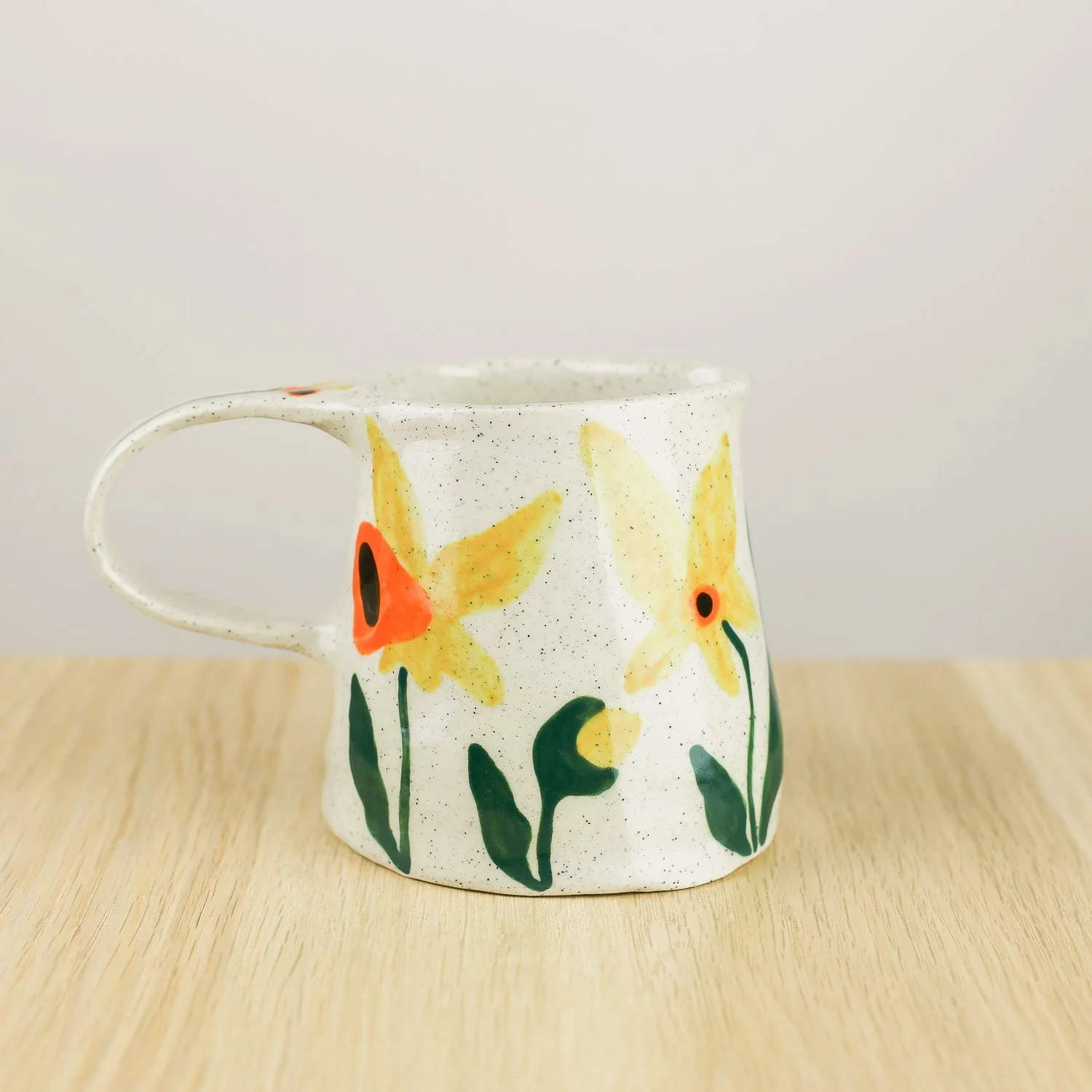 Handmade ceramic jug with daffodil flowers, 350ml milk jug by hellomae