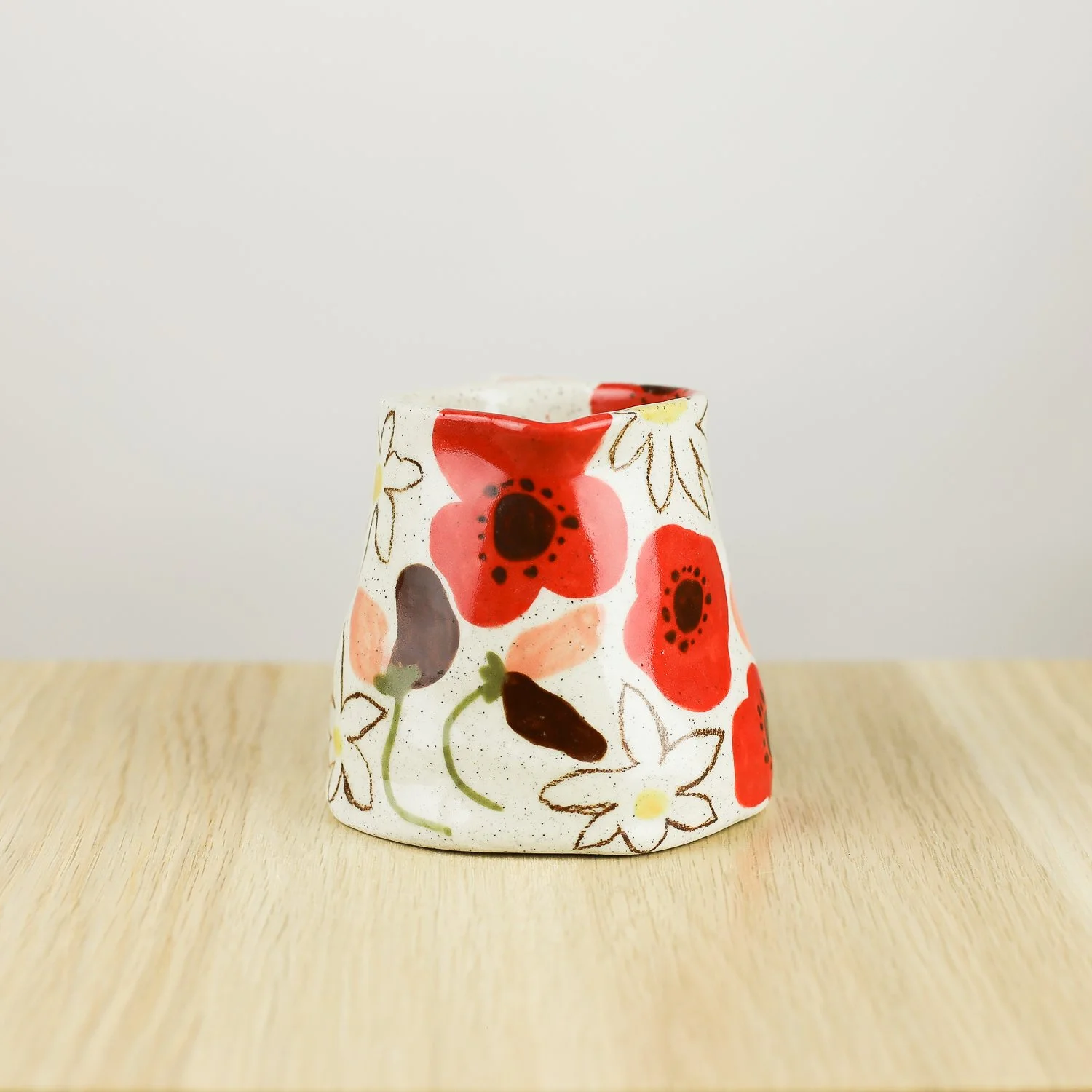 Handmade ceramic jug with poppies daisies and sweet pea flowers, 350ml milk jug by hellomae