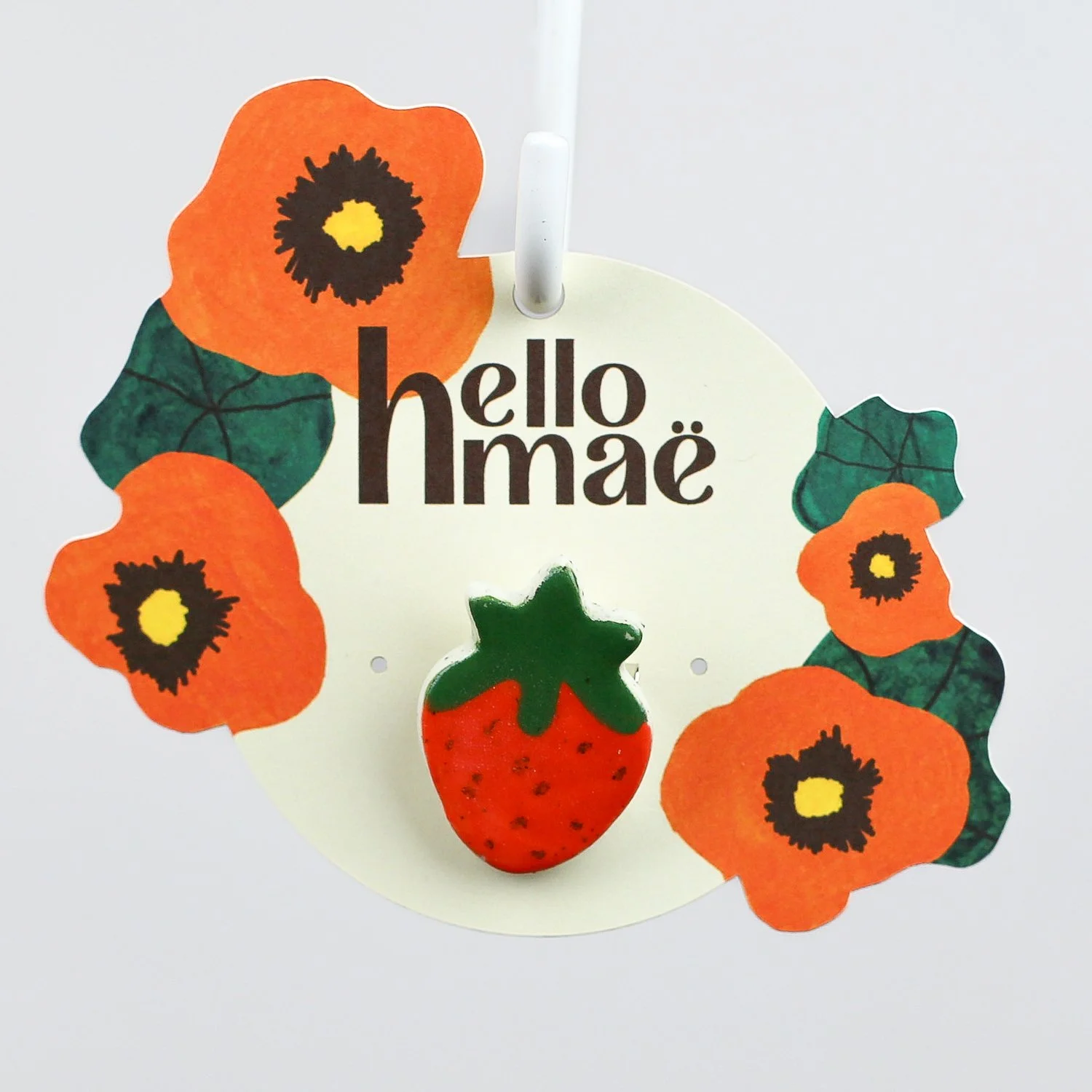 Handmade ceramic red strawberry brooch by hellomae
