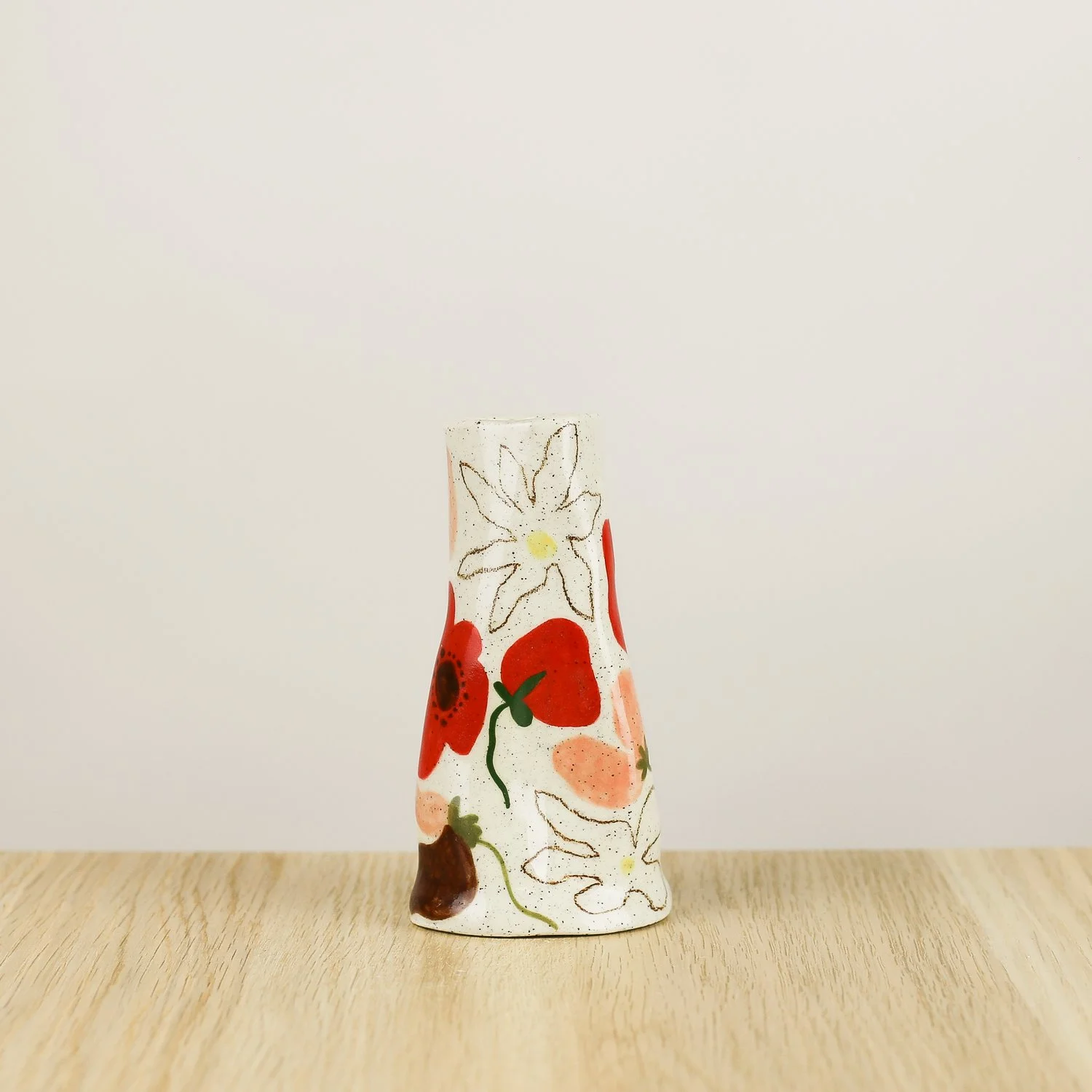 Handmade ceramic mini vase with poppies daisies and sweet pea flowers, bud vase by hellomae