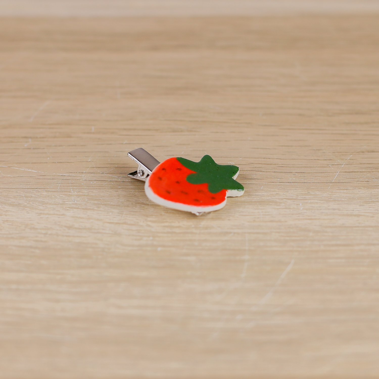 Handmade ceramic strawberry hair clip on silver alligator clip by hellomae