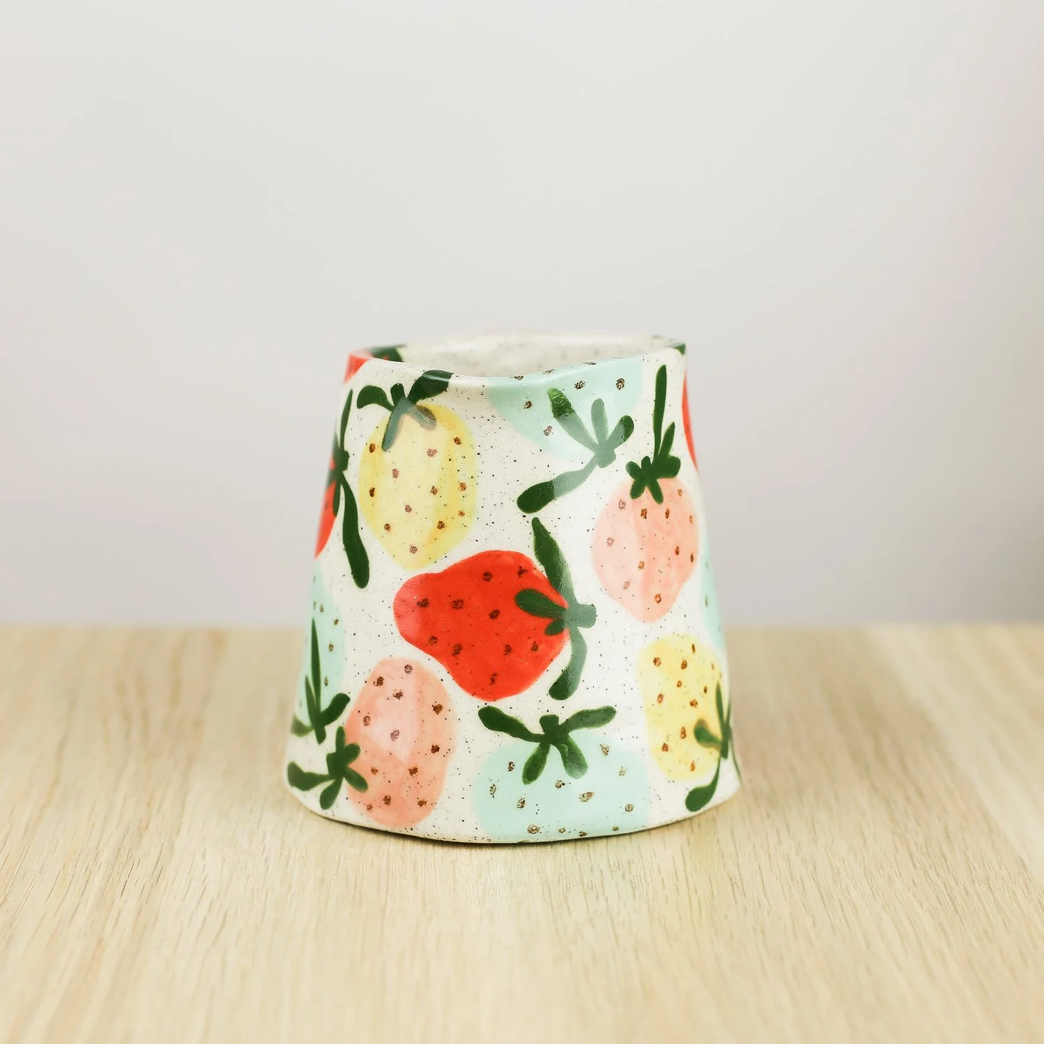 Handmade ceramic jug with colourful strawberries, 350ml milk jug by hellomae