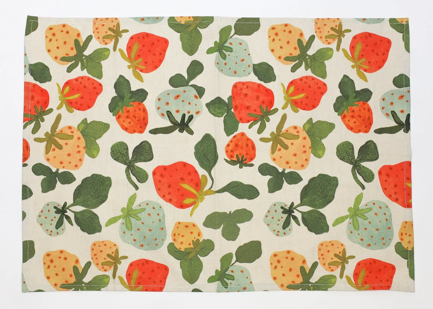 Strawberry tea towel with colourful fruit print on cotton linen by hellomae