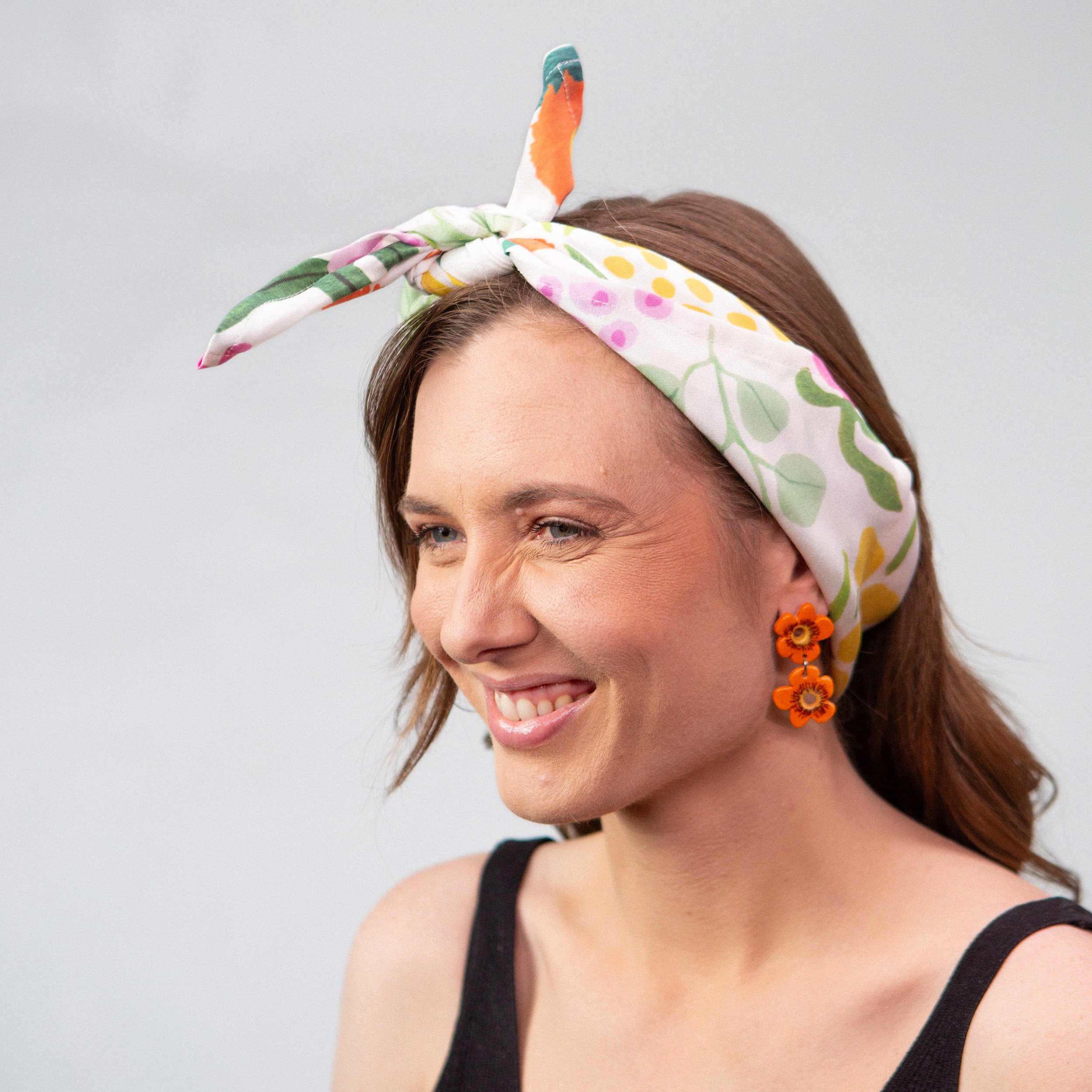 Tencel scarf with Australian native flowers print on white base