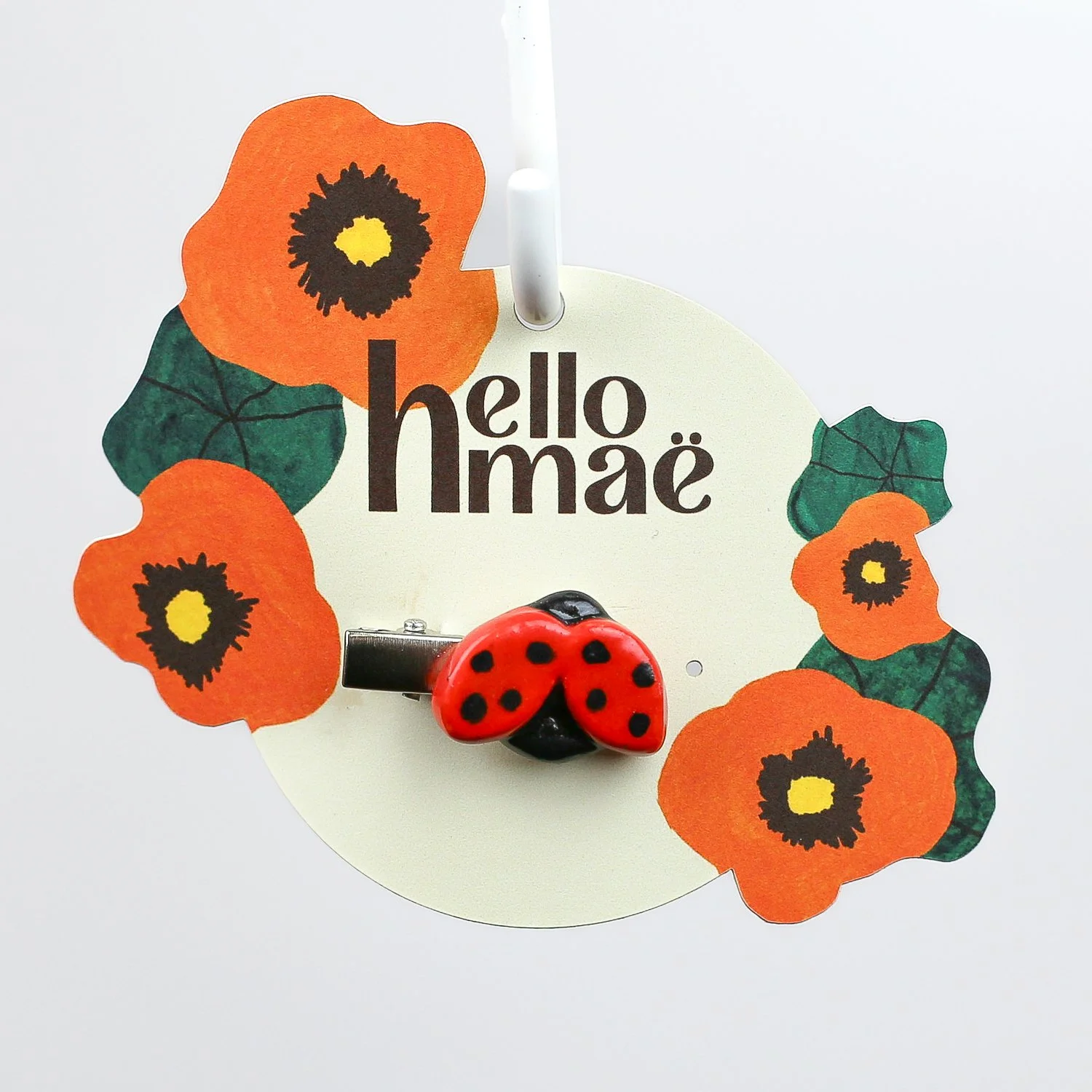 Handmade ceramic ladybug hair clip on silver alligator clip by hellomae