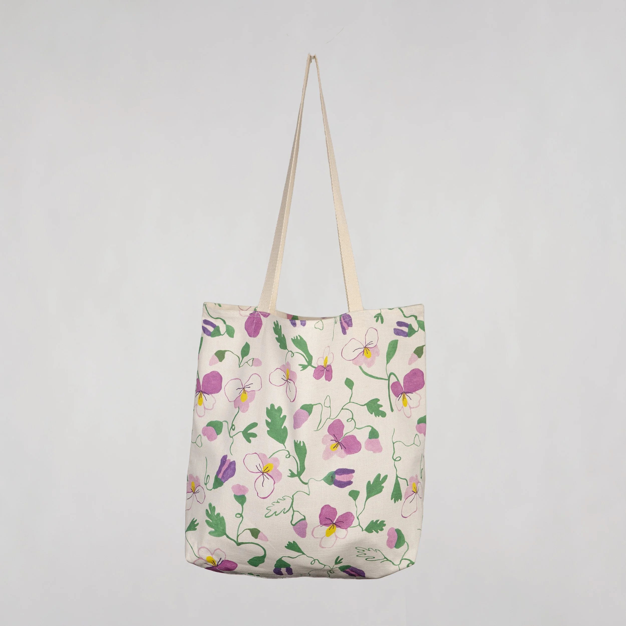 Cotton Linen Tote bag - Pansy Flowers