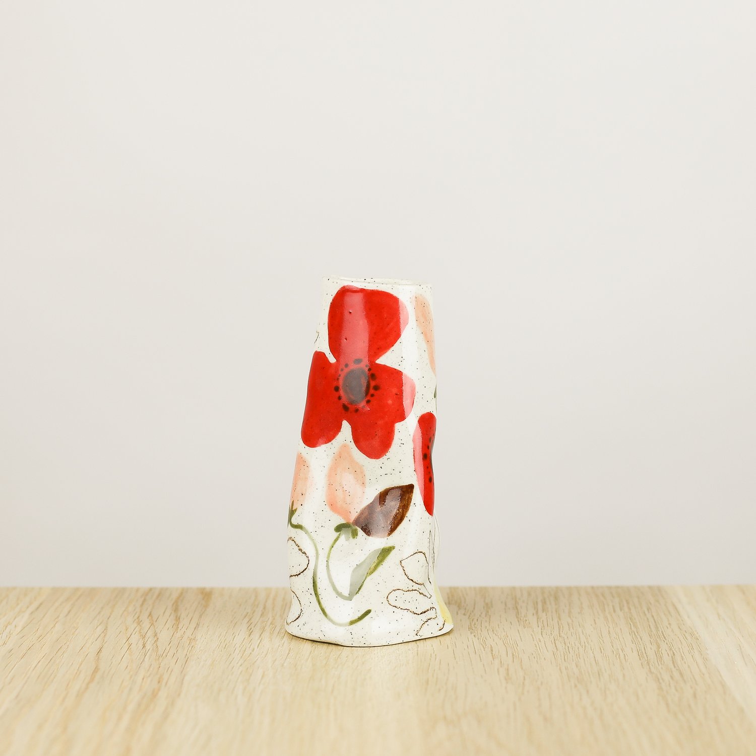 Handmade ceramic mini vase with poppies daisies and sweet pea flowers, bud vase by hellomae