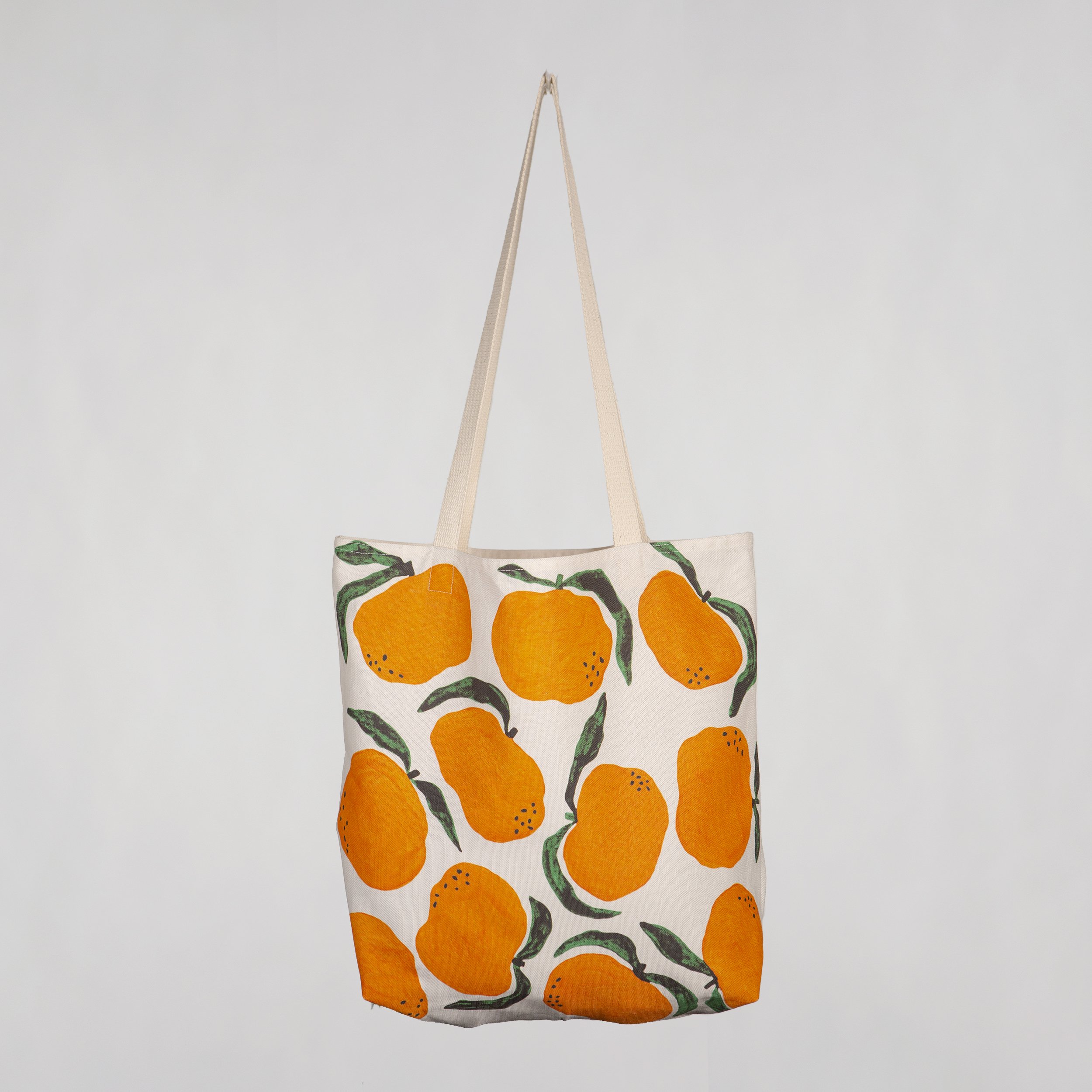 Cotton linen tote bag with a hand-drawn mandarin print. Soft, structured, and made in Melbourne.