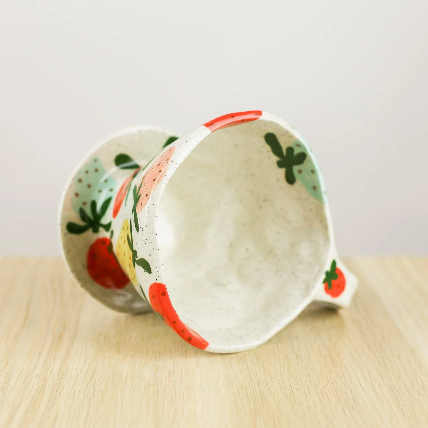 Handmade ceramic coffee dripper with colourful strawberries, pour over coffee maker by hellomae