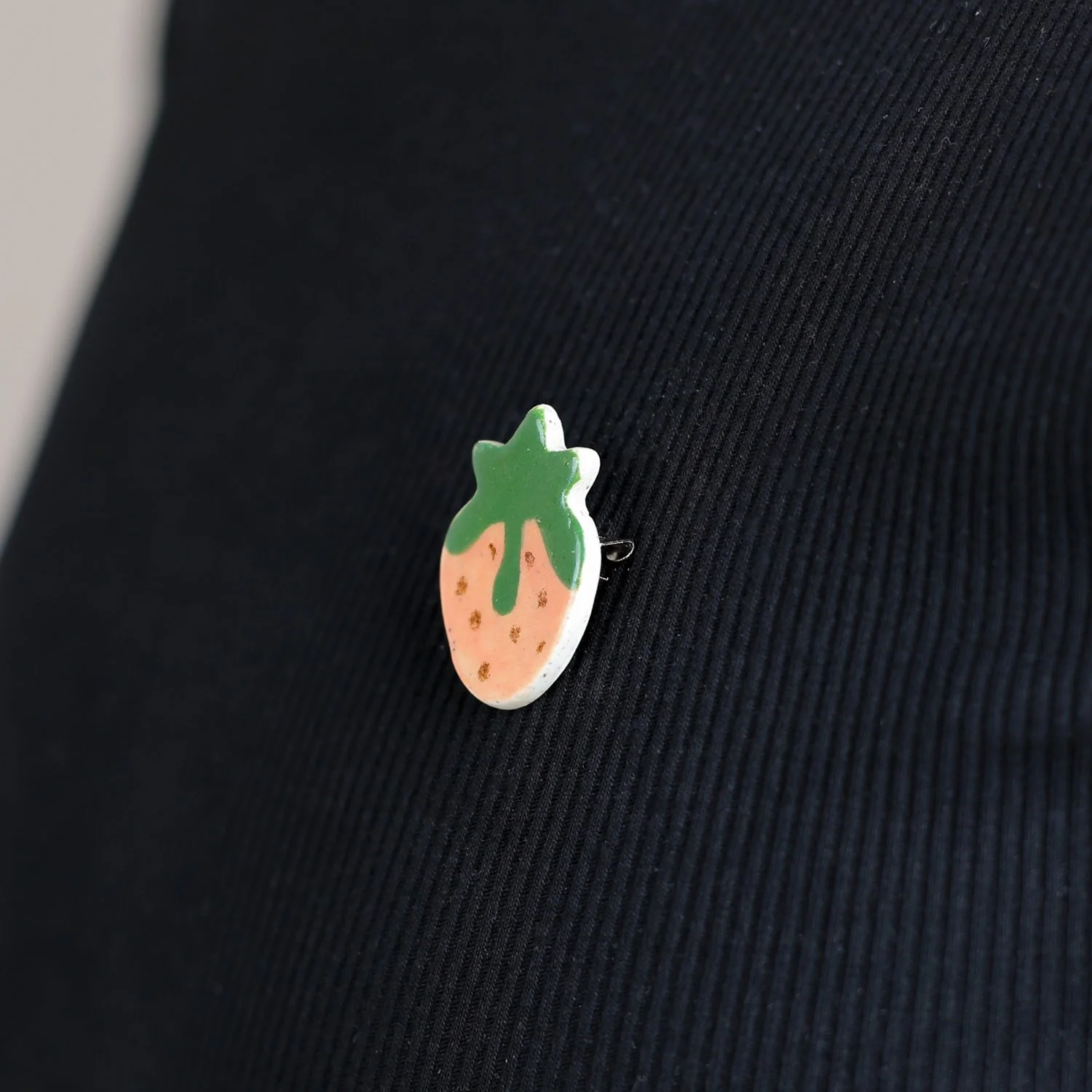 Handmade ceramic pink strawberry brooch by hellomae