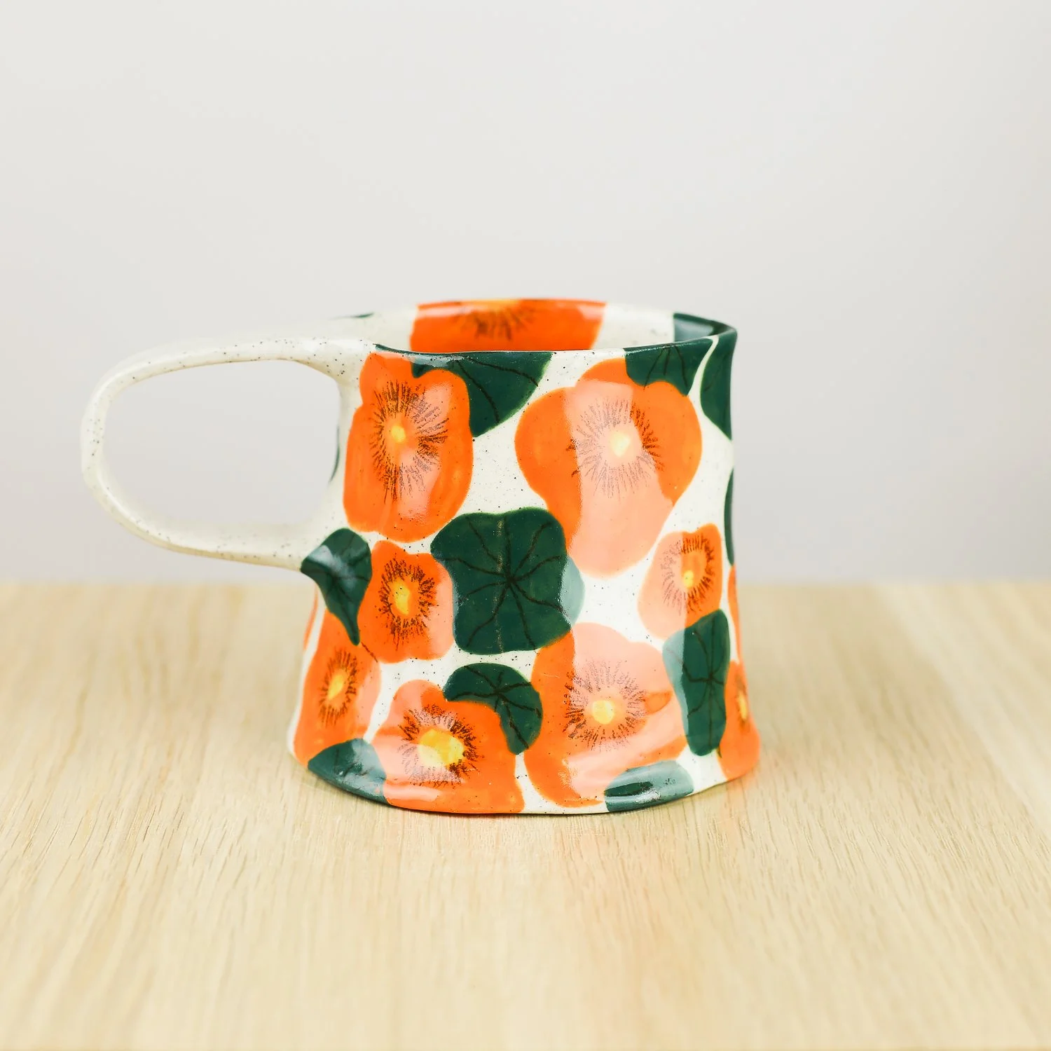 Handmade ceramic jug with nasturtium flowers, 350ml milk jug by hellomae