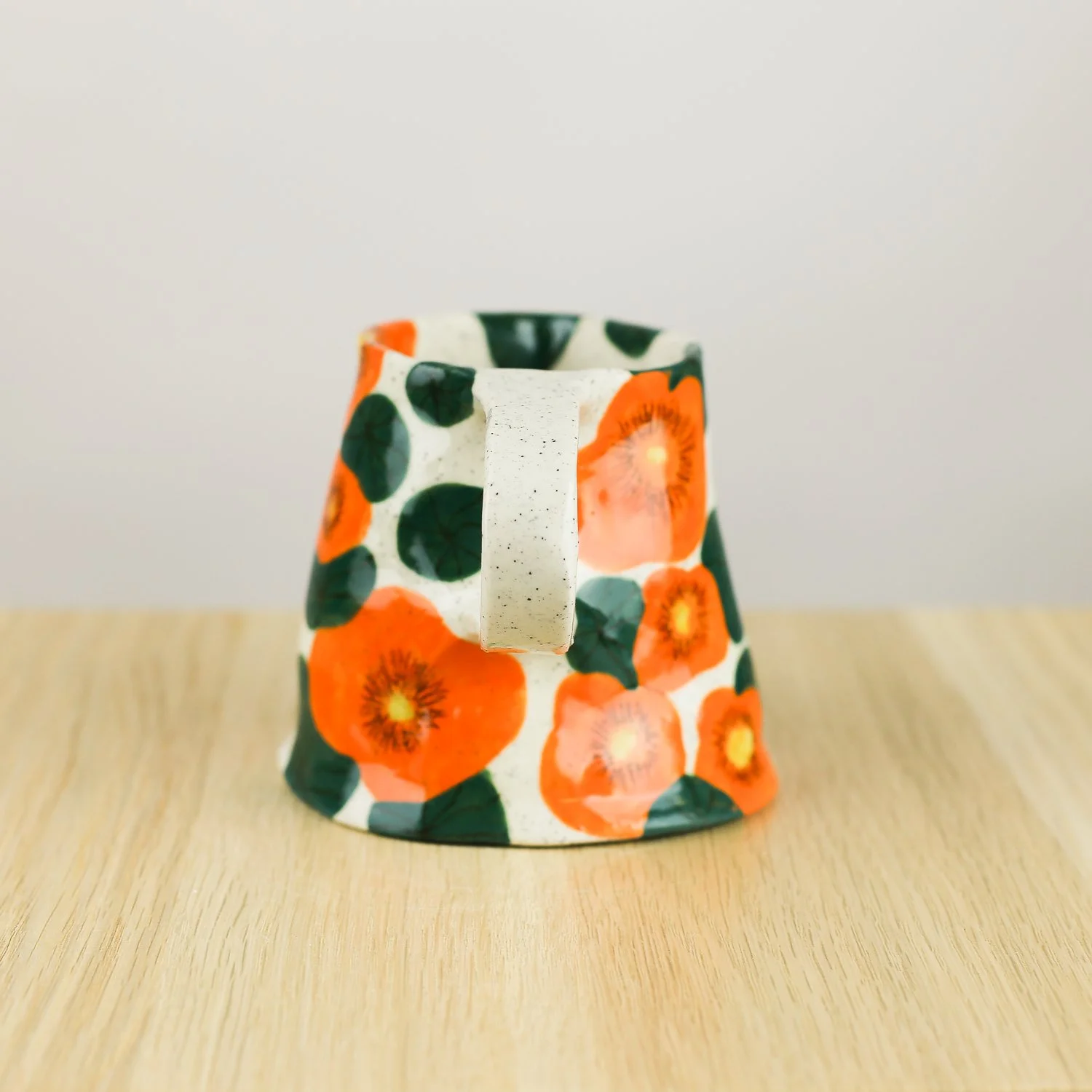 Handmade ceramic jug with nasturtium flowers, 350ml milk jug by hellomae