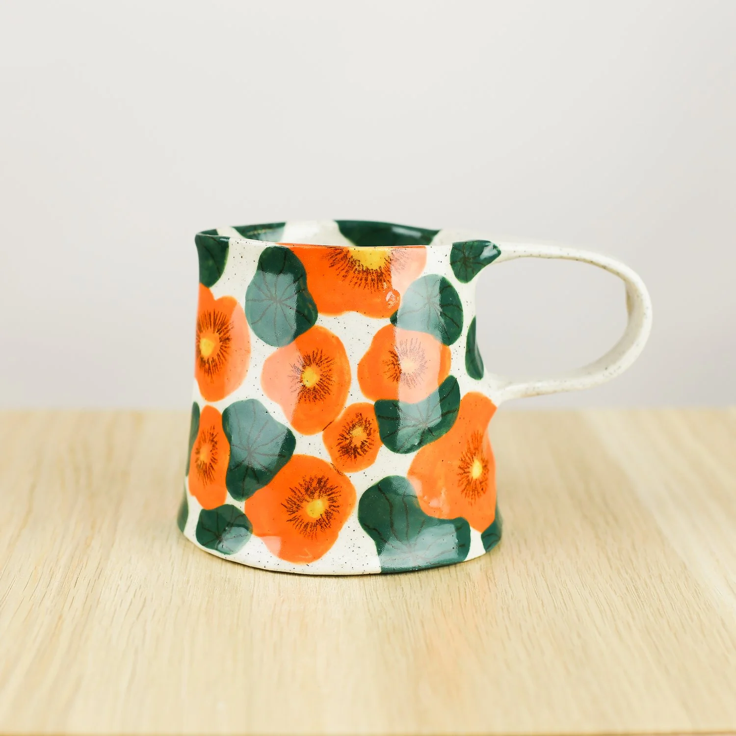 Handmade ceramic jug with nasturtium flowers, 350ml milk jug by hellomae