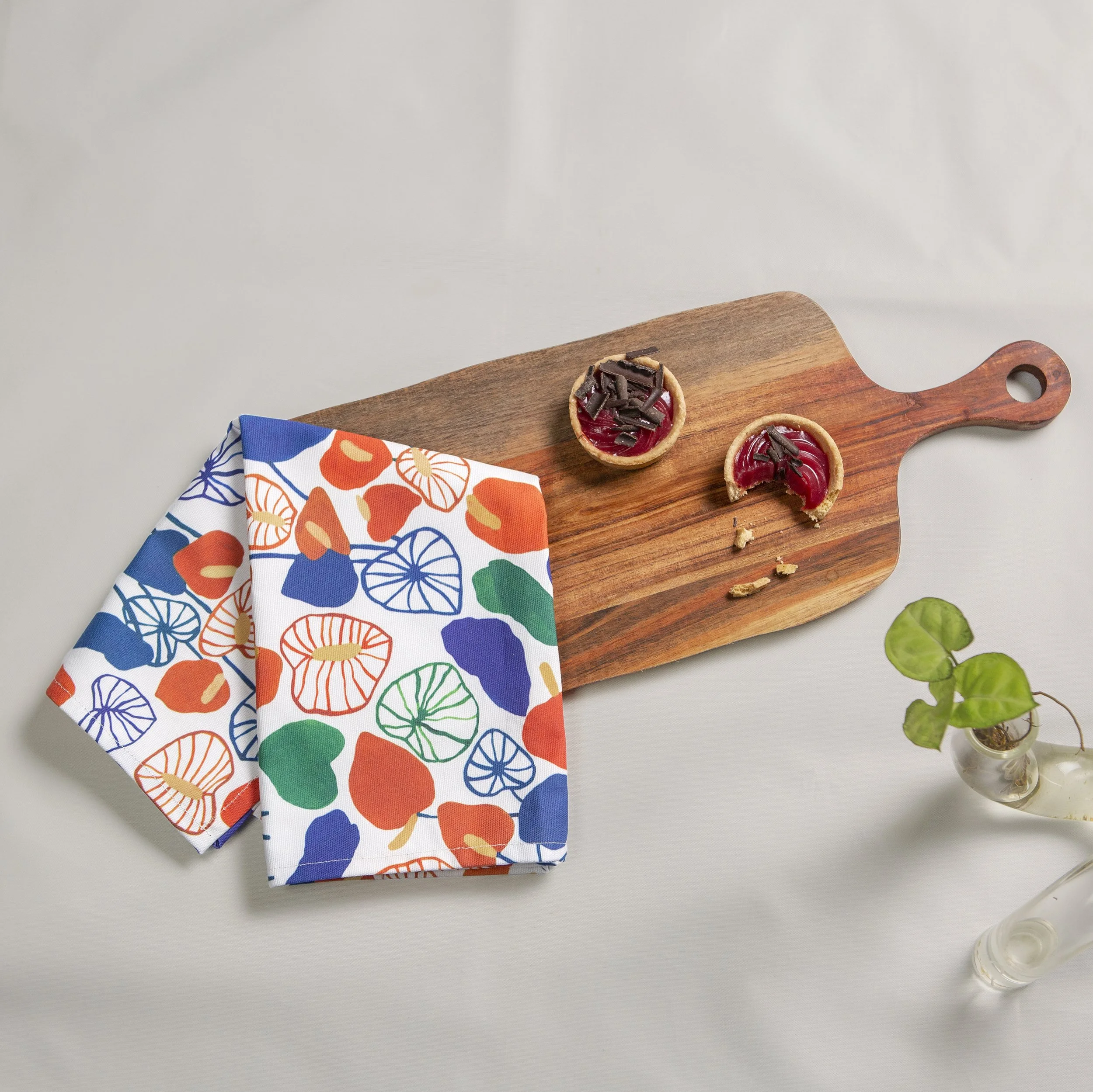 Cotton tea towel featuring a hand-drawn anthurium flower print by hellomaë. digitally printed and made in melbourne