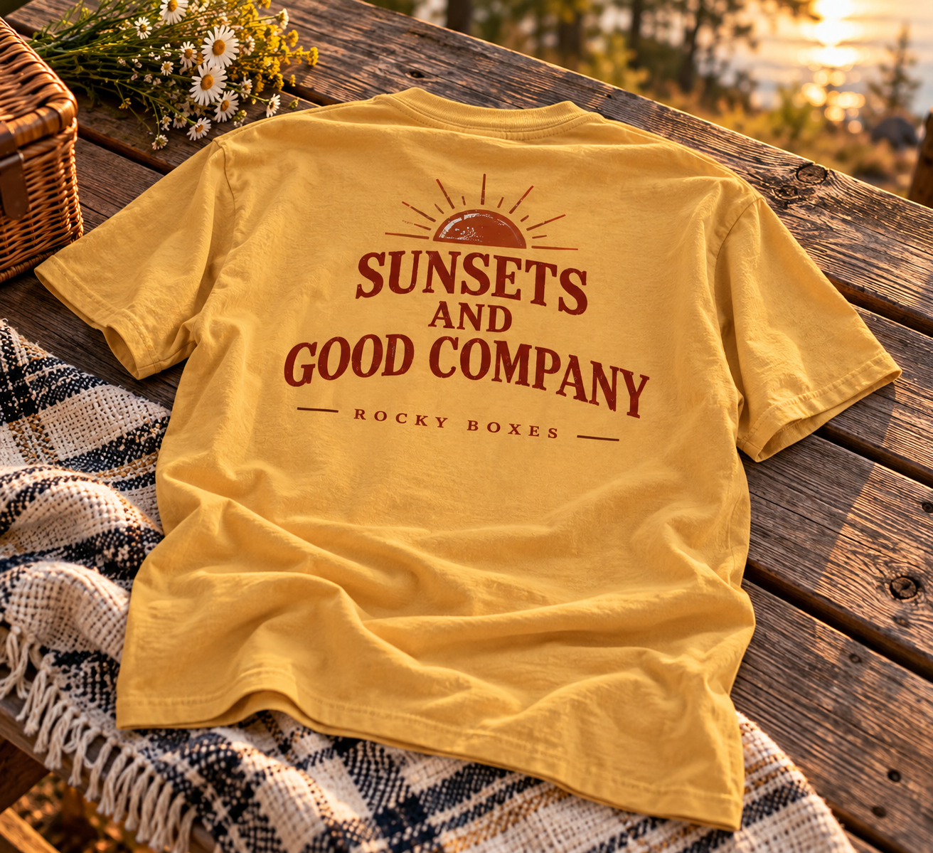 Sunsets and Good Company Gold Tee