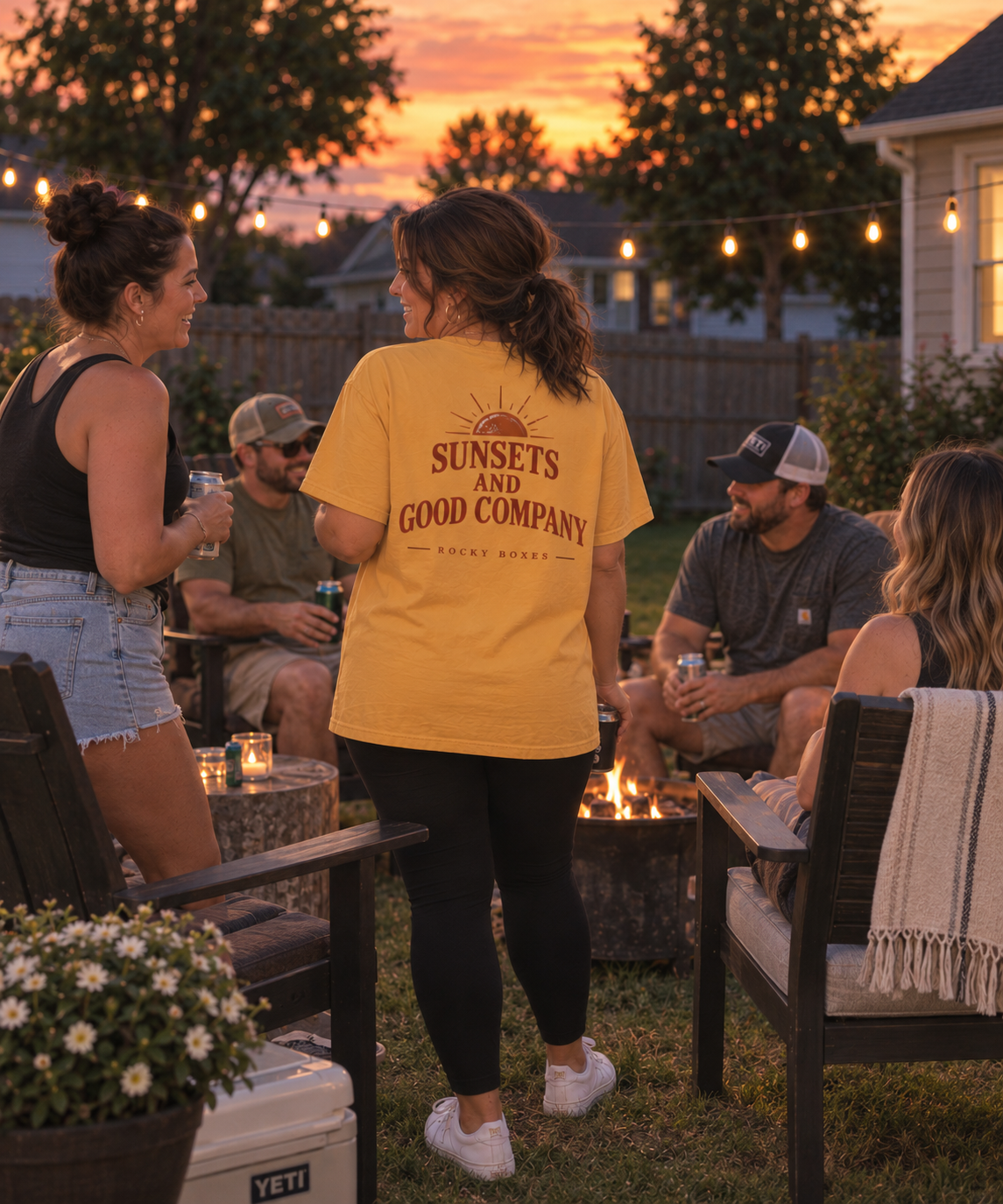 Sunsets and Good Company Gold Tee