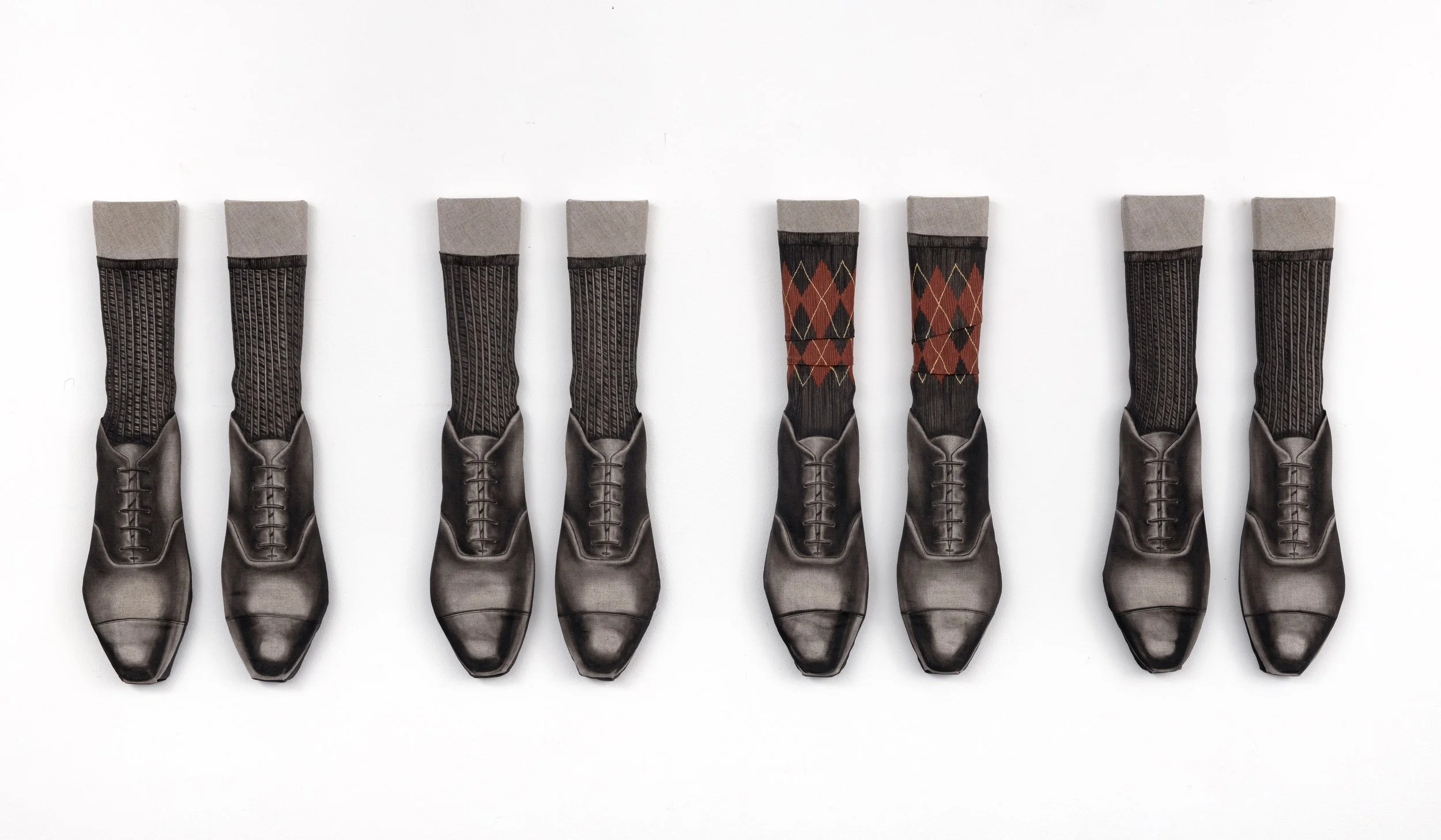 The Miscreant, 2026 | Oil and thread on linen | 52cm x 154cm x 3cm 
