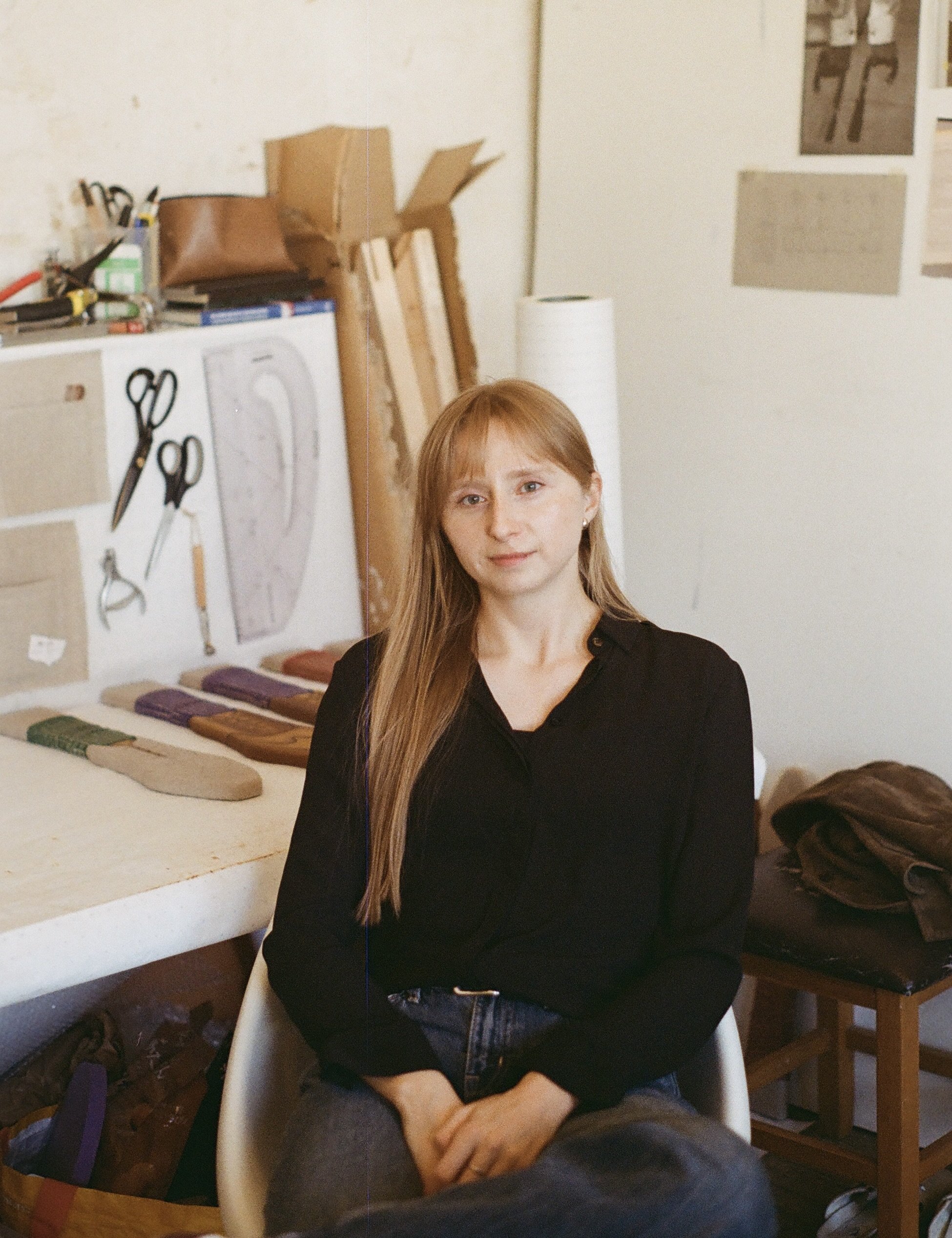Artist Amelia Cross in her studio