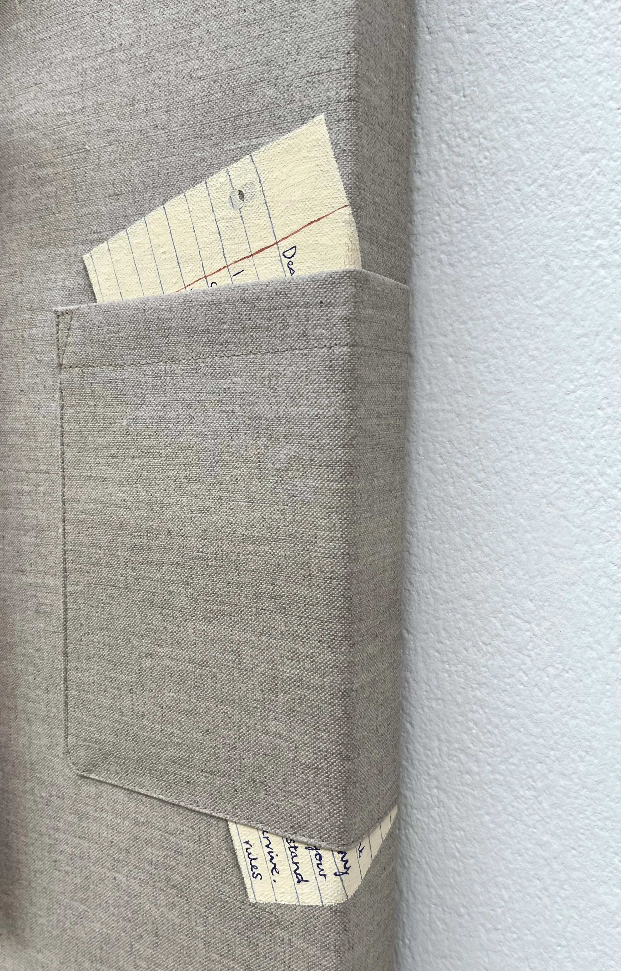 The Truth-teller, 2025 | Oil, cotton thread, linen covered buttons and velvet ribbon on linen