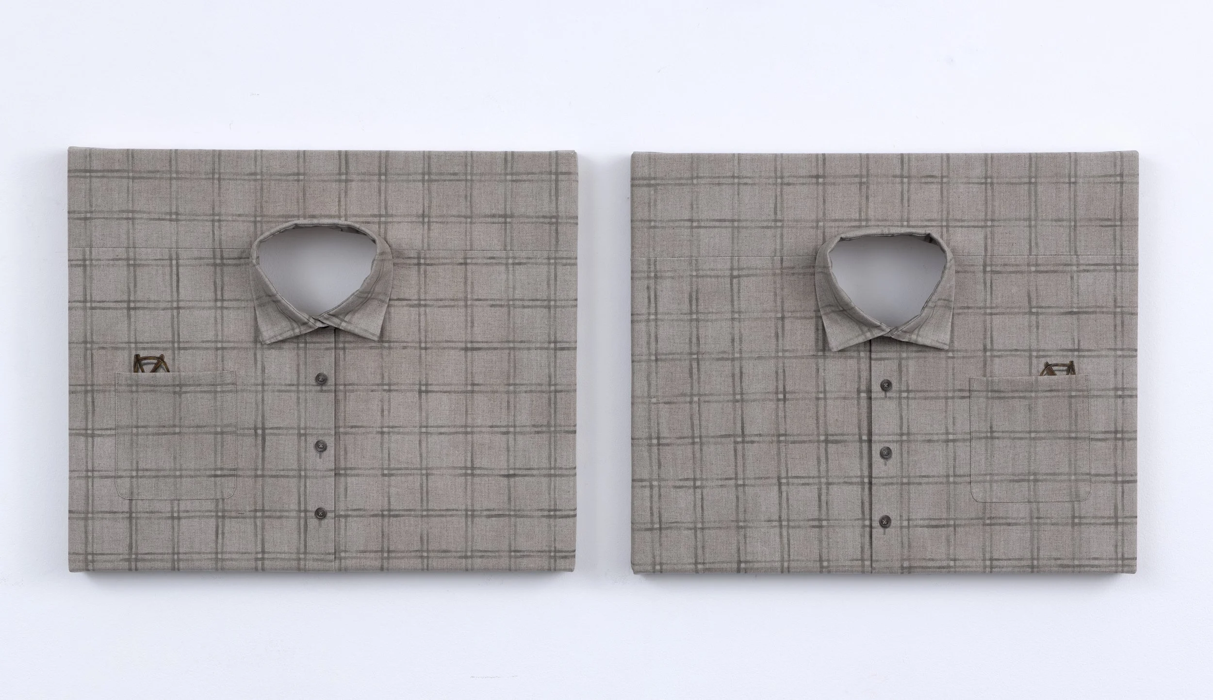 The Pair, 2026 | Oil and thread on linen | 50cm x 128cm x 9cm