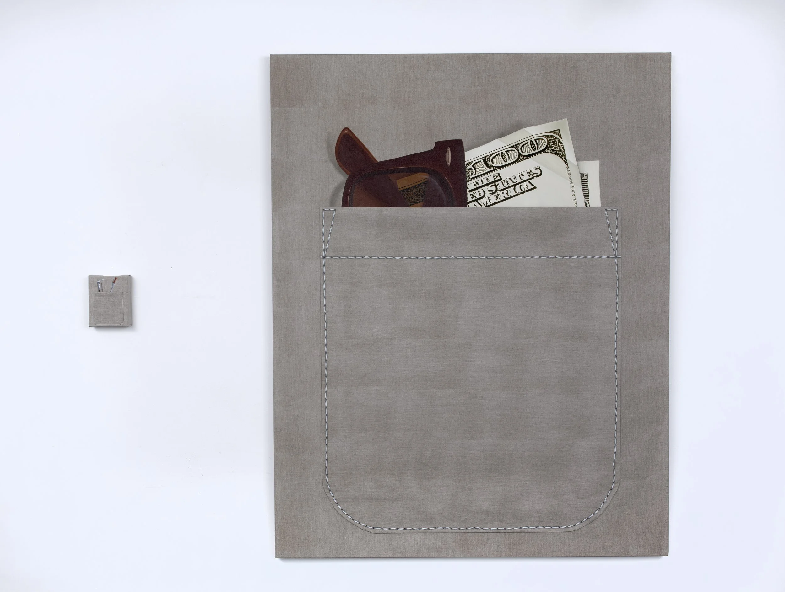 The Compromise, 2026 | Oil, pencil and thread on linen | 200cm x 160cm & 20cm x 16cm