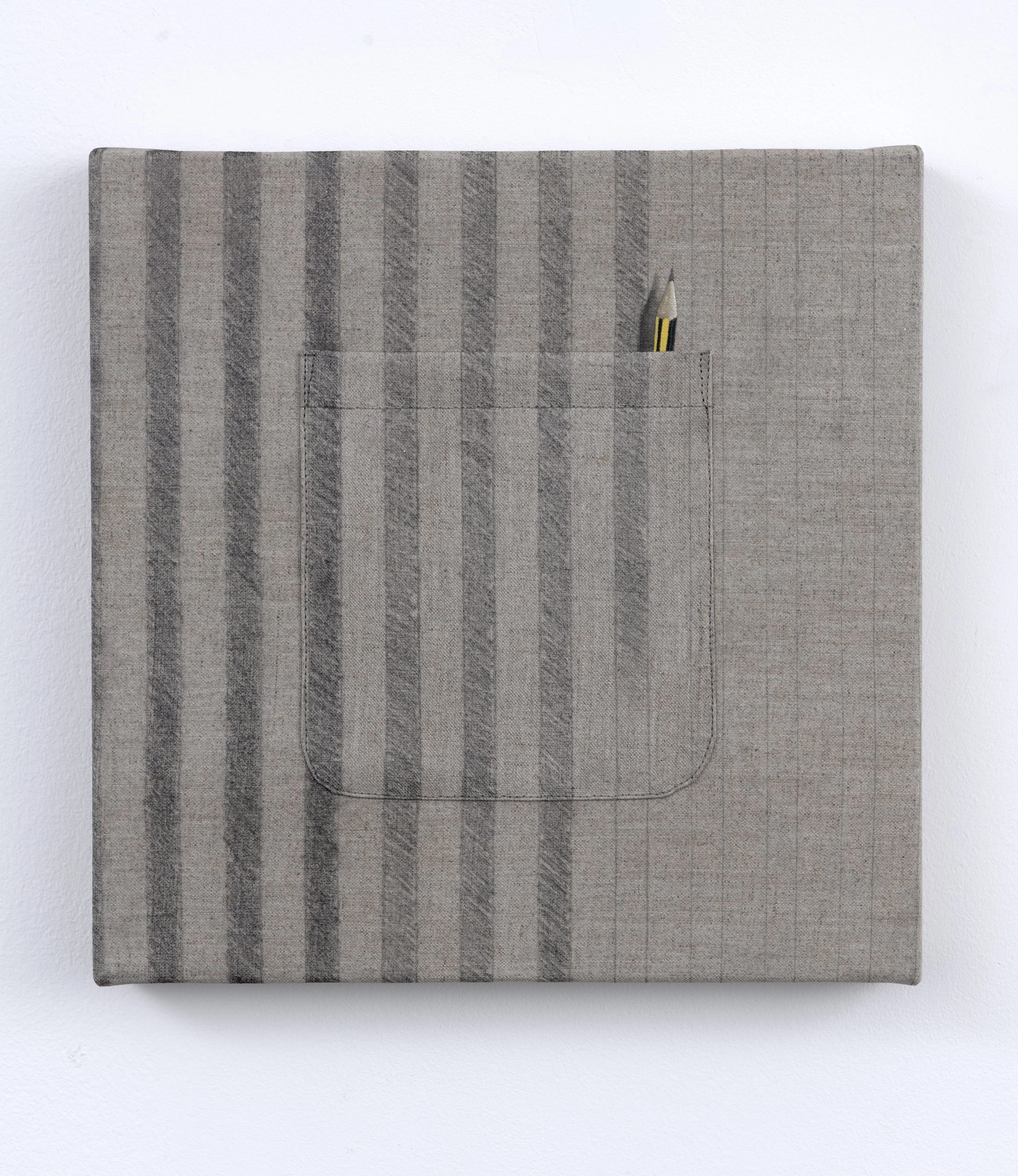 The Detention, 2026 | Oil, pencil and thread on linen | 30cm x 30cm x 4cm