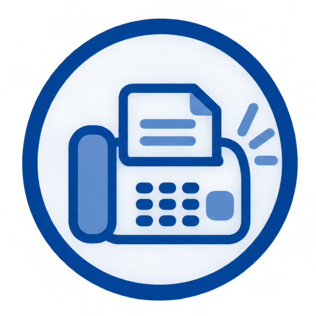 Blue fax machine icon with a document emerging from the top