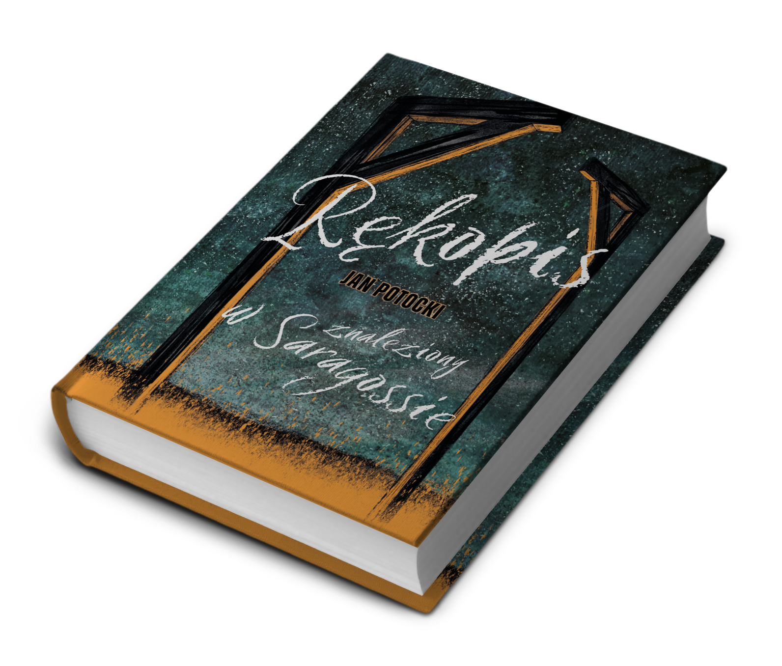 3D view of front book cover for The Manuscript Found in Saragossa by Jan Potocki. Design by Katarzyna Maria Kostrzewska.