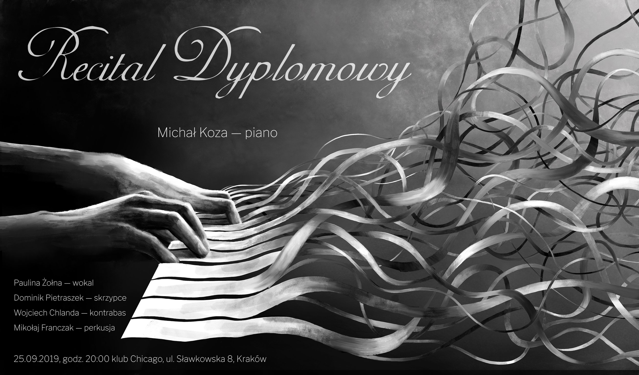 Poster promoting a jazz piano graduation concert.