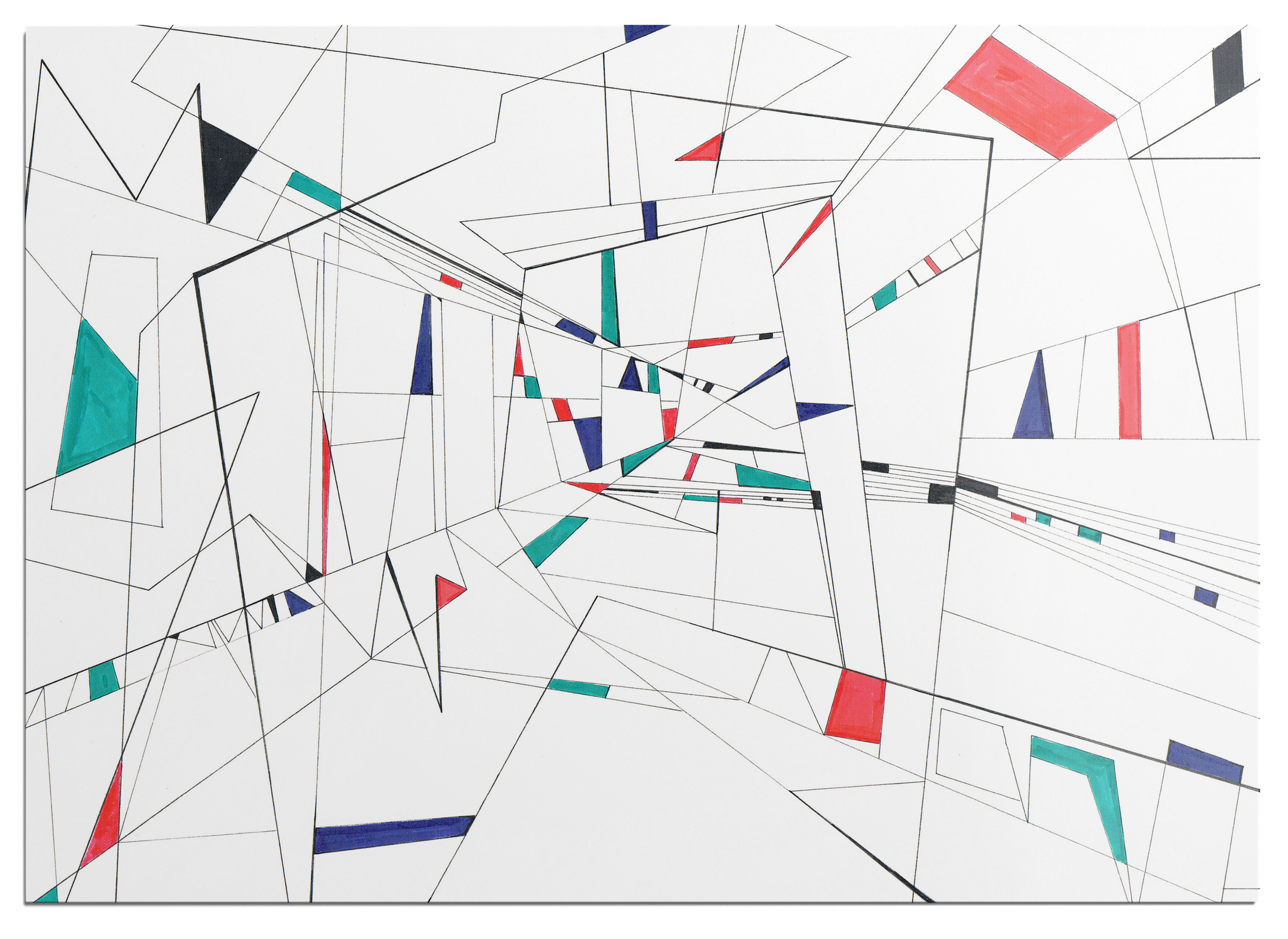 Colourful marker drawing, panel 08 of a 25-part abstract graphic narrative exploring the transient space of a train station.