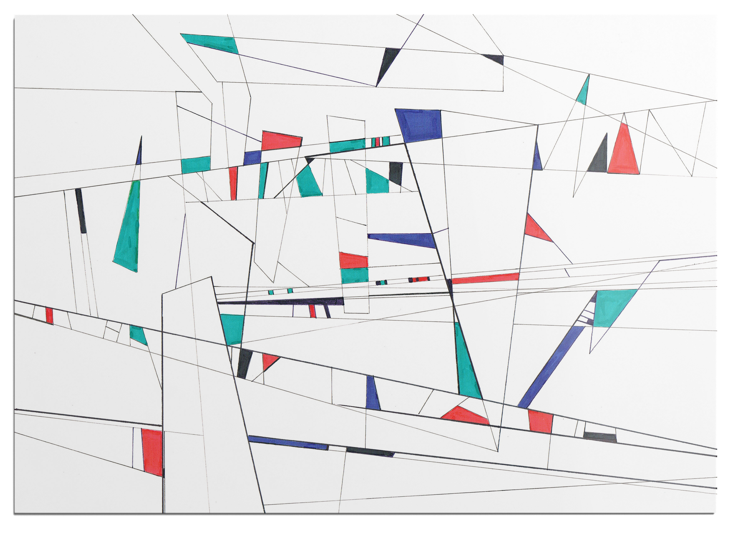 Colourful marker drawing, panel 05 of a 25-part abstract graphic narrative exploring the transient space of a train station.