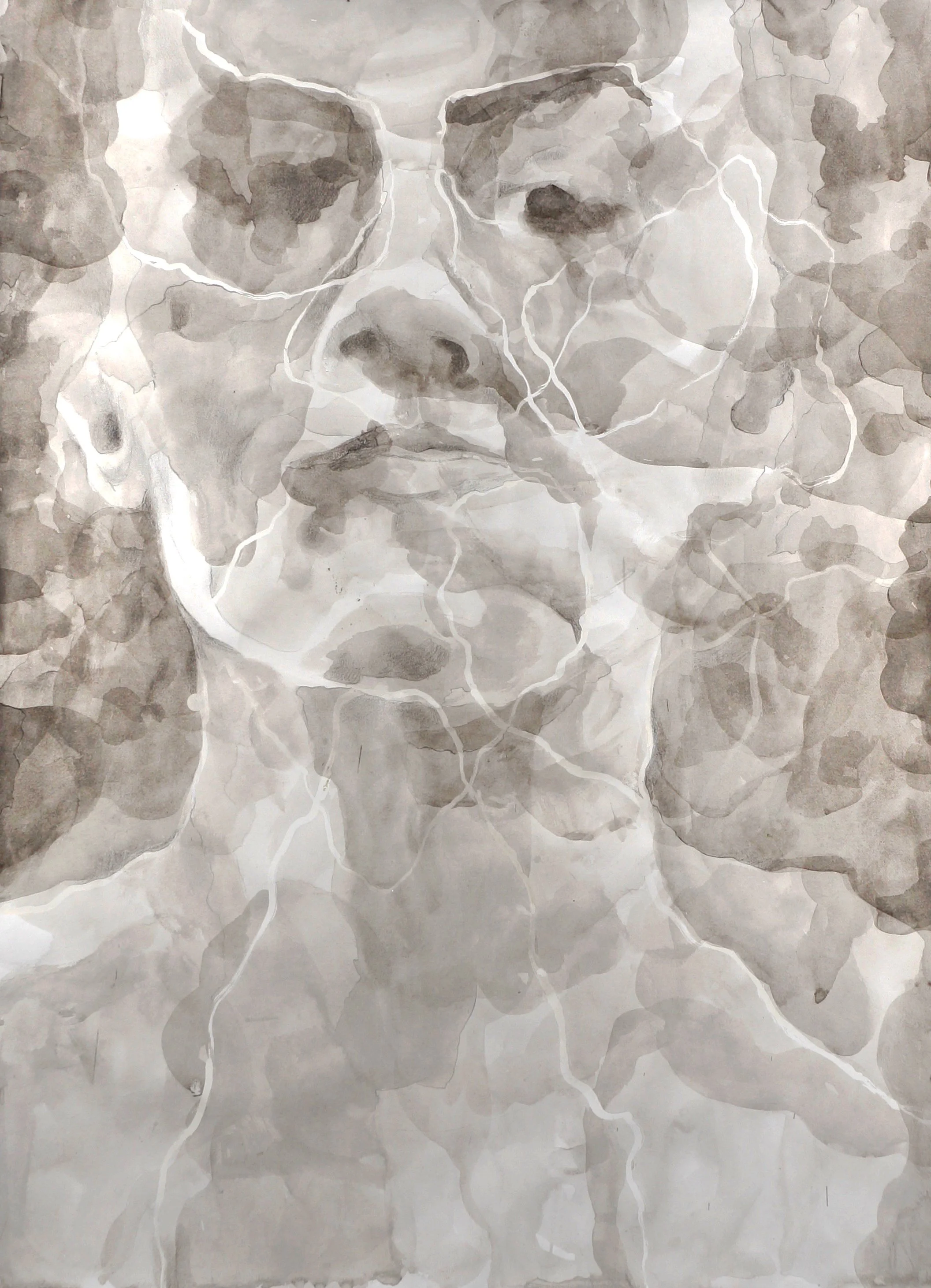 Hand-drawn mixed media semi-realistic portrait in black and white, project inspired by Hermann Hesse's Steppenwolf, 05