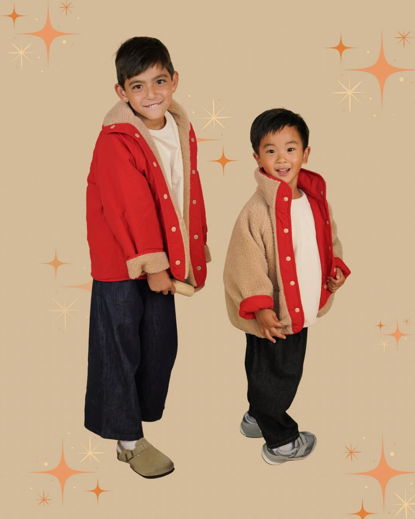 One jacket, two looks! 🪄✨Our favorite reversible sherpa jacket keeps little adventurers warm through the chilly days 🌦️ 

#kidsclothing #womanownedbusiness #reversiblejacket