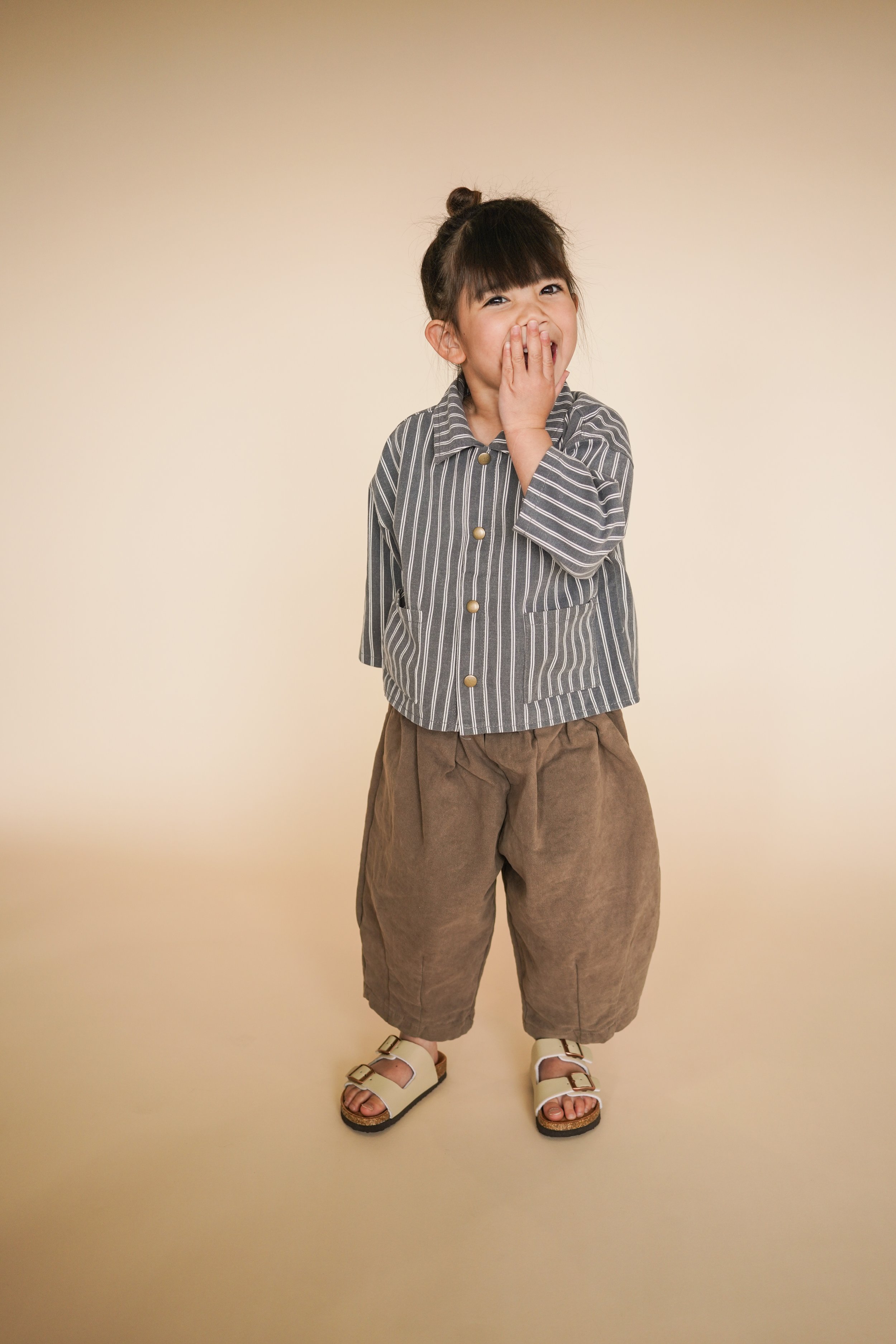Kids Barrel-Leg Twill Pants- Taupe Brown