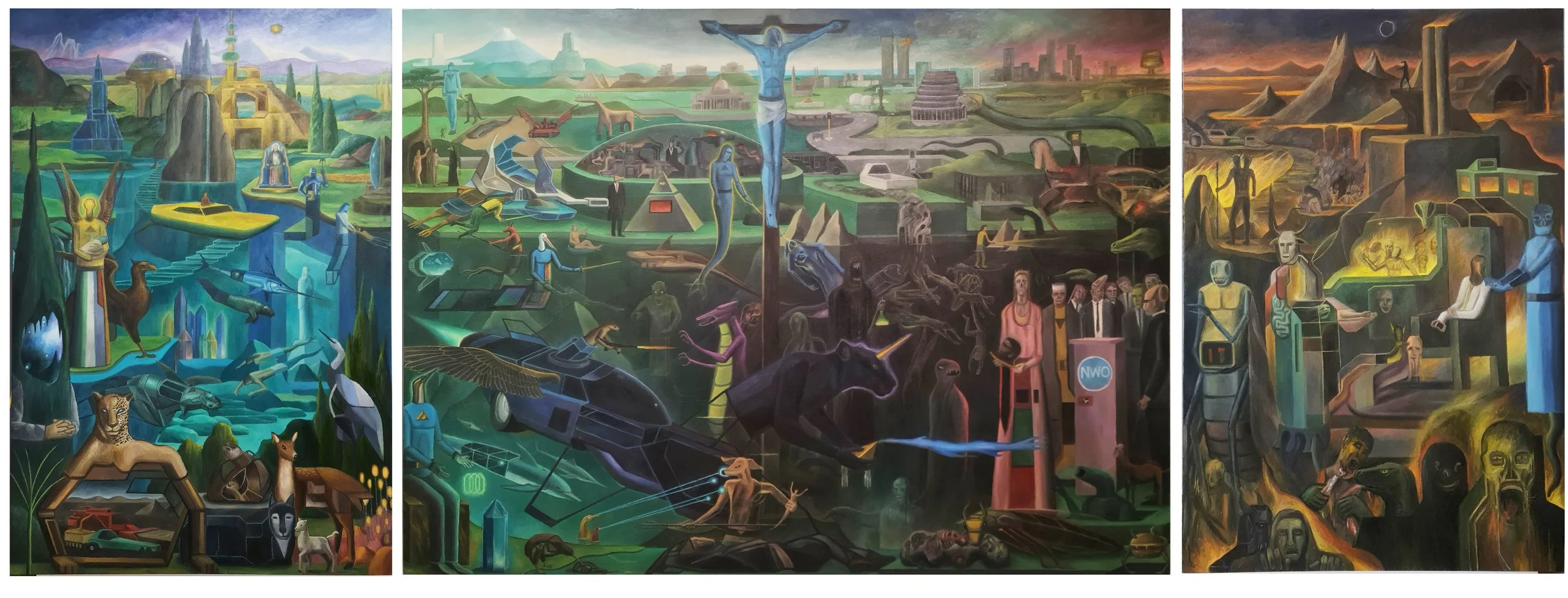 Matt Hunt, Edge of Eternity, 2025, Oil on canvas, triptych, 2200 × 6000 mm 
