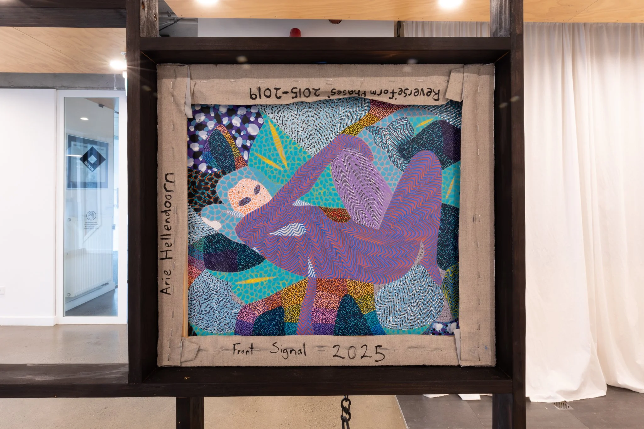 verso of Signal, 2025, acrylic on linen, 500 × 450 mm